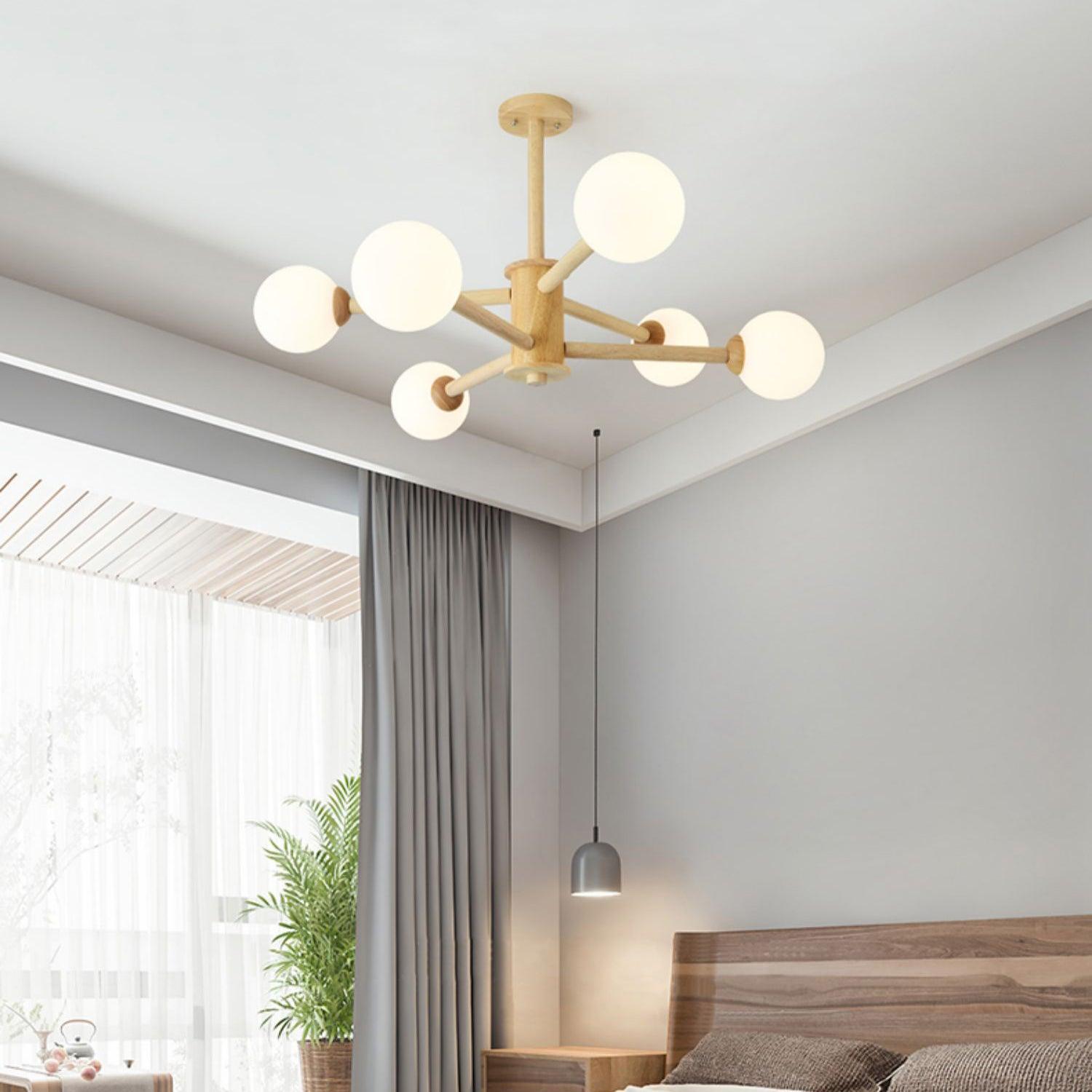 Lustra Kronleuchter Holz Globus Minimalistisch Natürlich-Letslighting