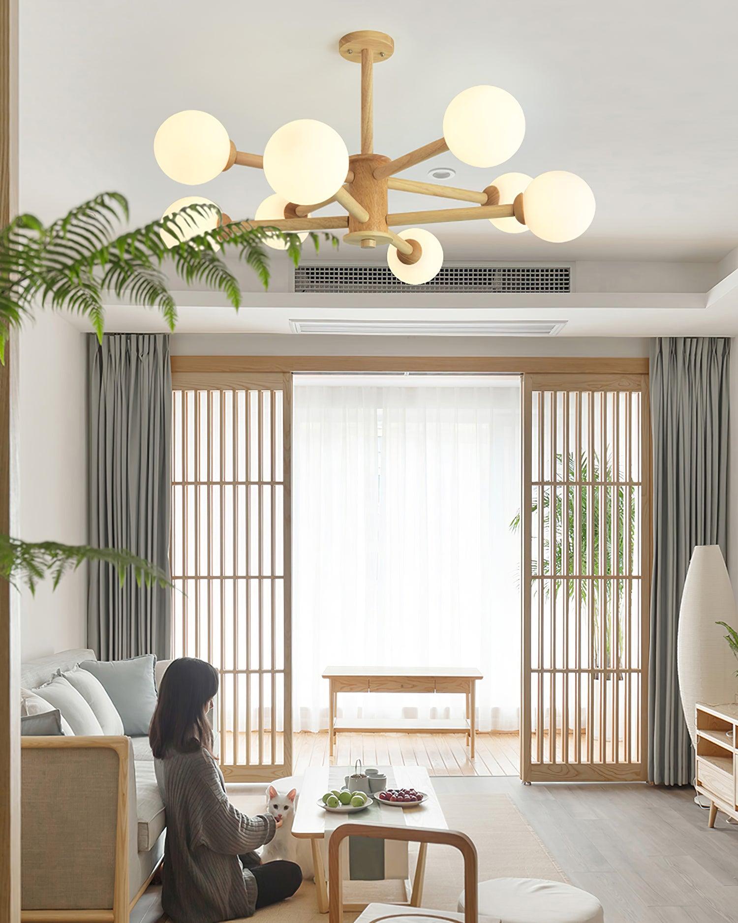 Lustra Kronleuchter Holz Globus Minimalistisch Natürlich-Letslighting