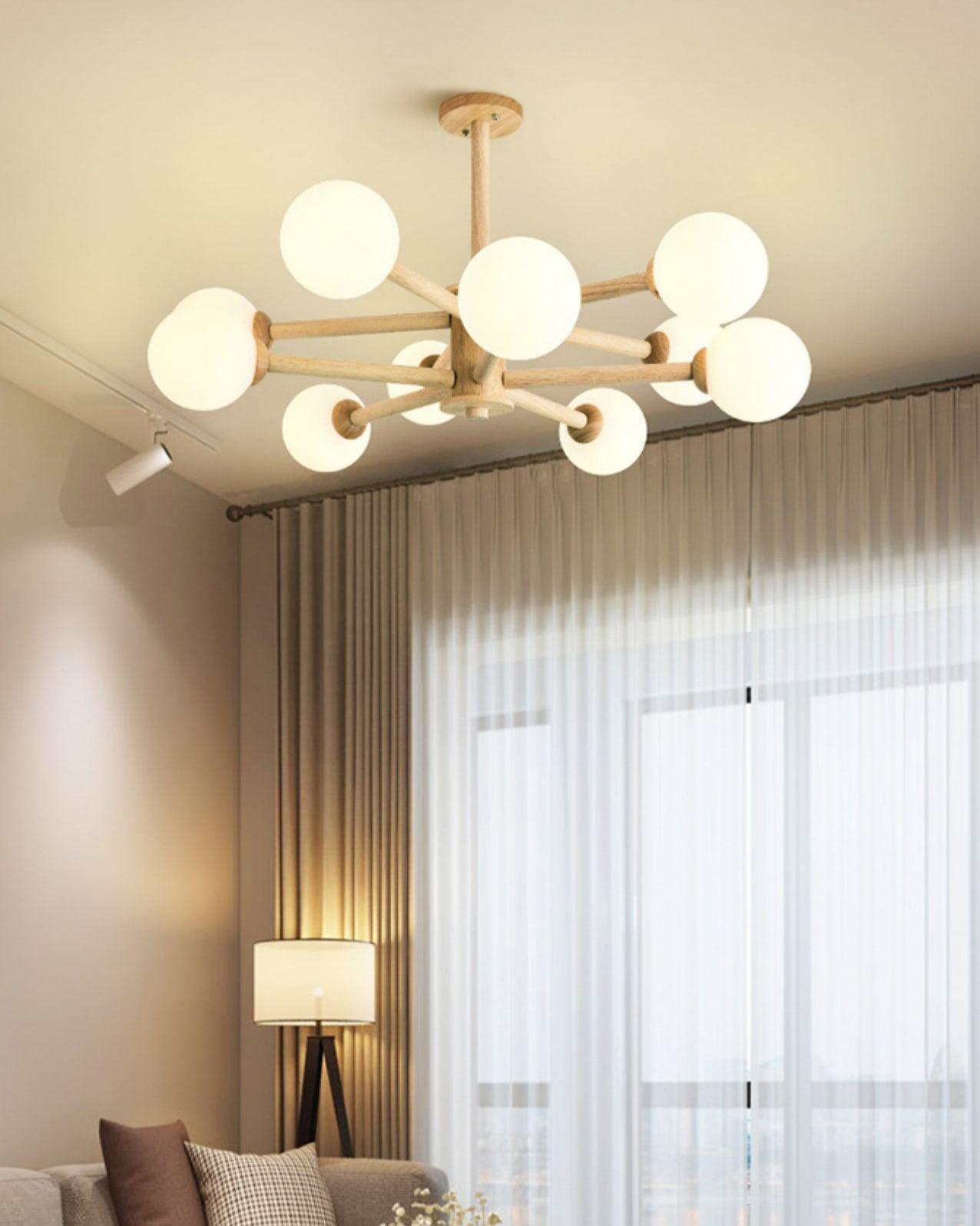 Lustra Kronleuchter Holz Globus Minimalistisch Natürlich-Letslighting