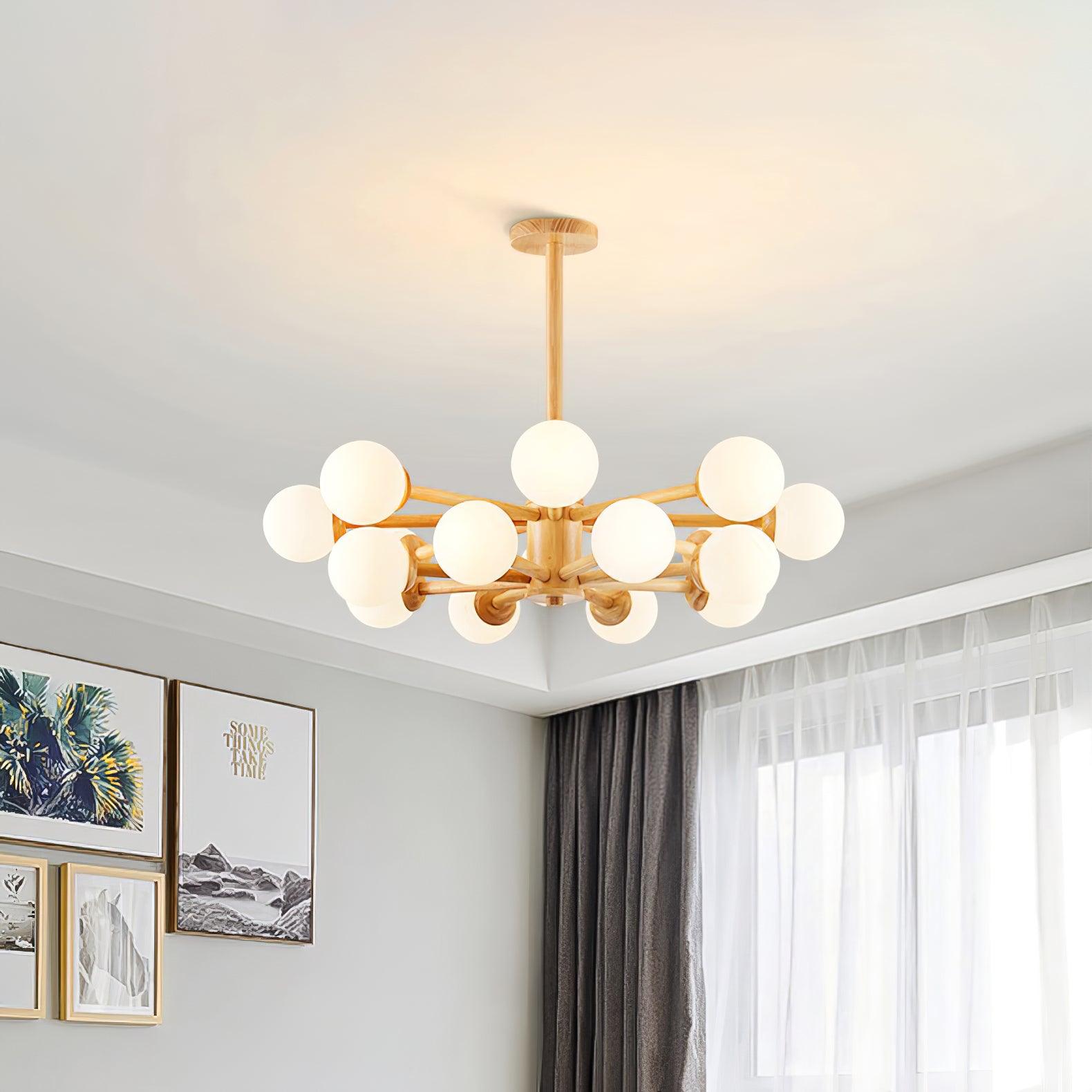 Lustra Kronleuchter Holz Globus Minimalistisch Natürlich-Letslighting