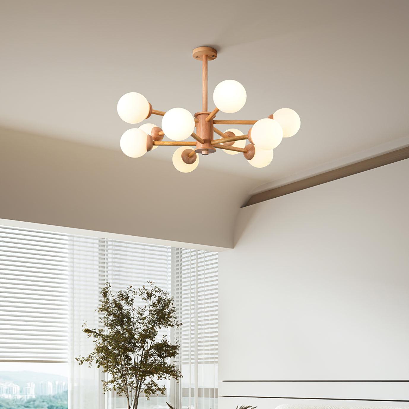 Lustra Kronleuchter Holz Globus Minimalistisch Natürlich-Letslighting