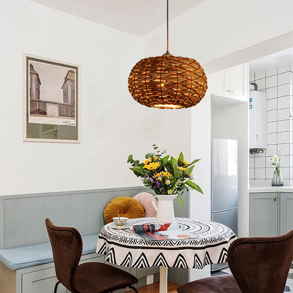 Ritta Retro LED Pendelleuchte Rattan Ess Wohnzimmer Restaurant