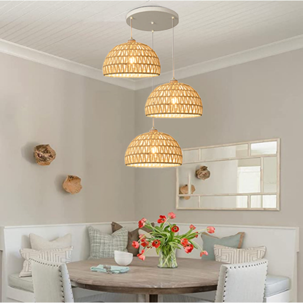 Ritta Retro LED Pendelleuchte Rattan Ess Wohnzimmer Restaurant