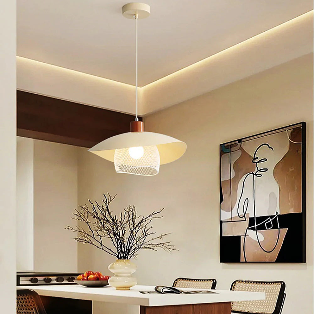 Arisha Modern LED Pendelleuchte Beige Grün Holz Metall Wohnzimmer