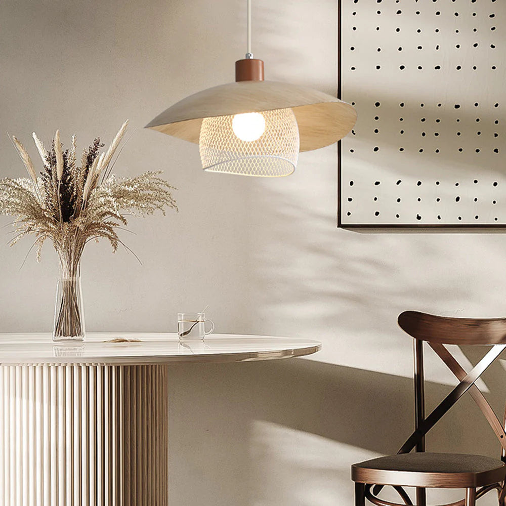 Arisha Modern LED Pendelleuchte Beige Grün Holz Metall Wohnzimmer