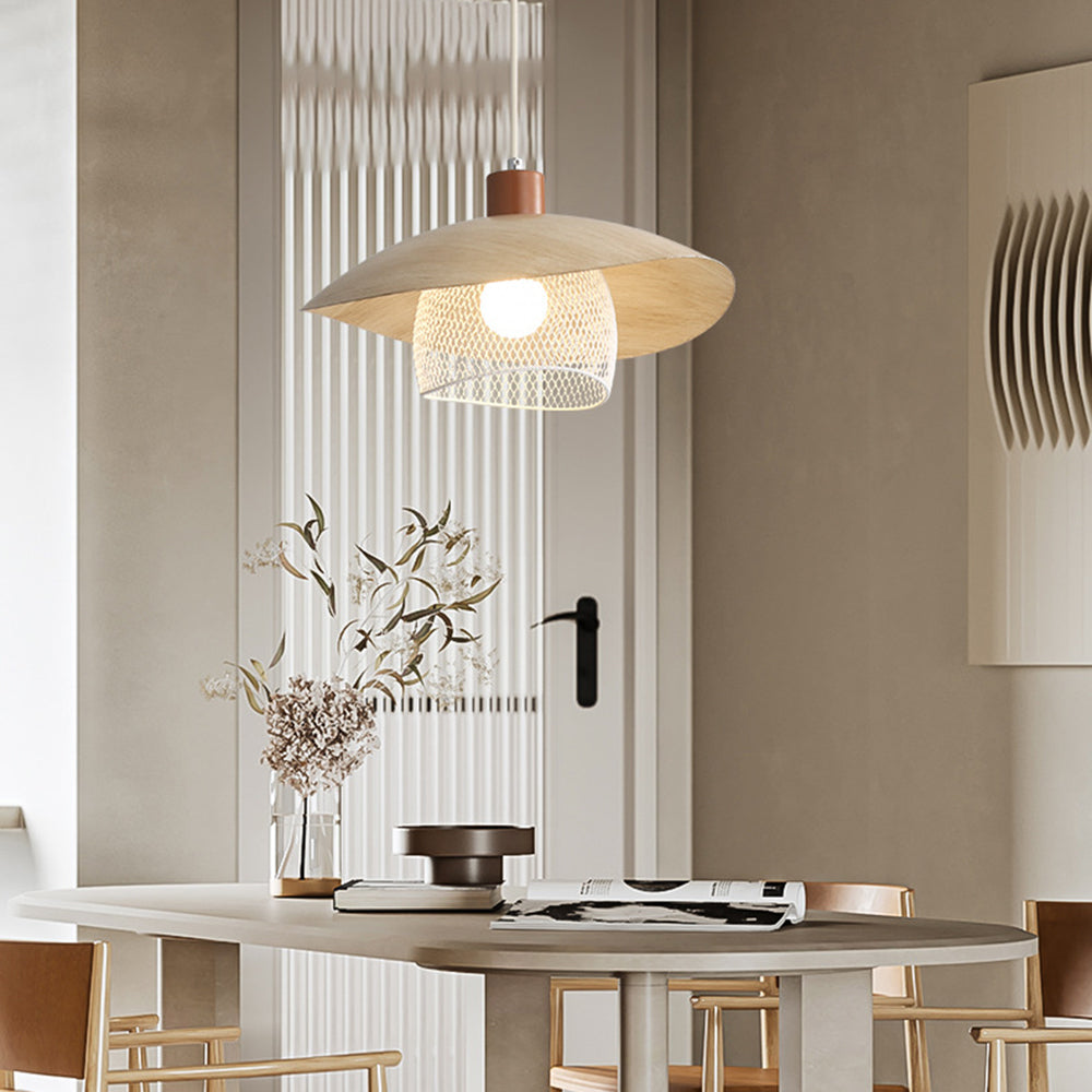 Arisha Modern LED Pendelleuchte Beige Grün Holz Metall Wohnzimmer