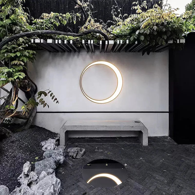 Ray Modern Ring Wasserdichte Wandleuchte Schwarz-Weiß Garten/Außenbereich