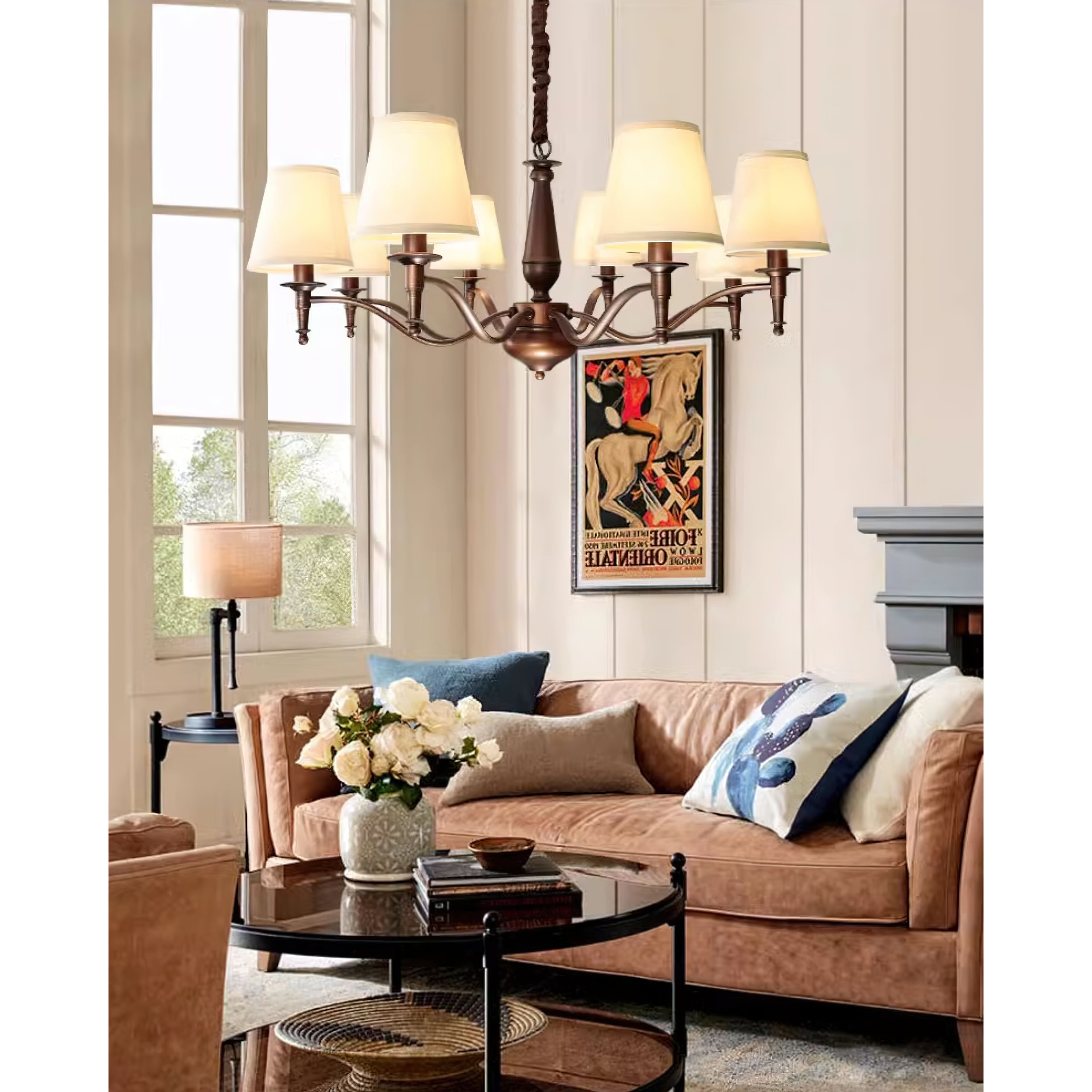 Zosolia Vintage Kronleuchter aus Messing mit Stoffbezug-Letslighting