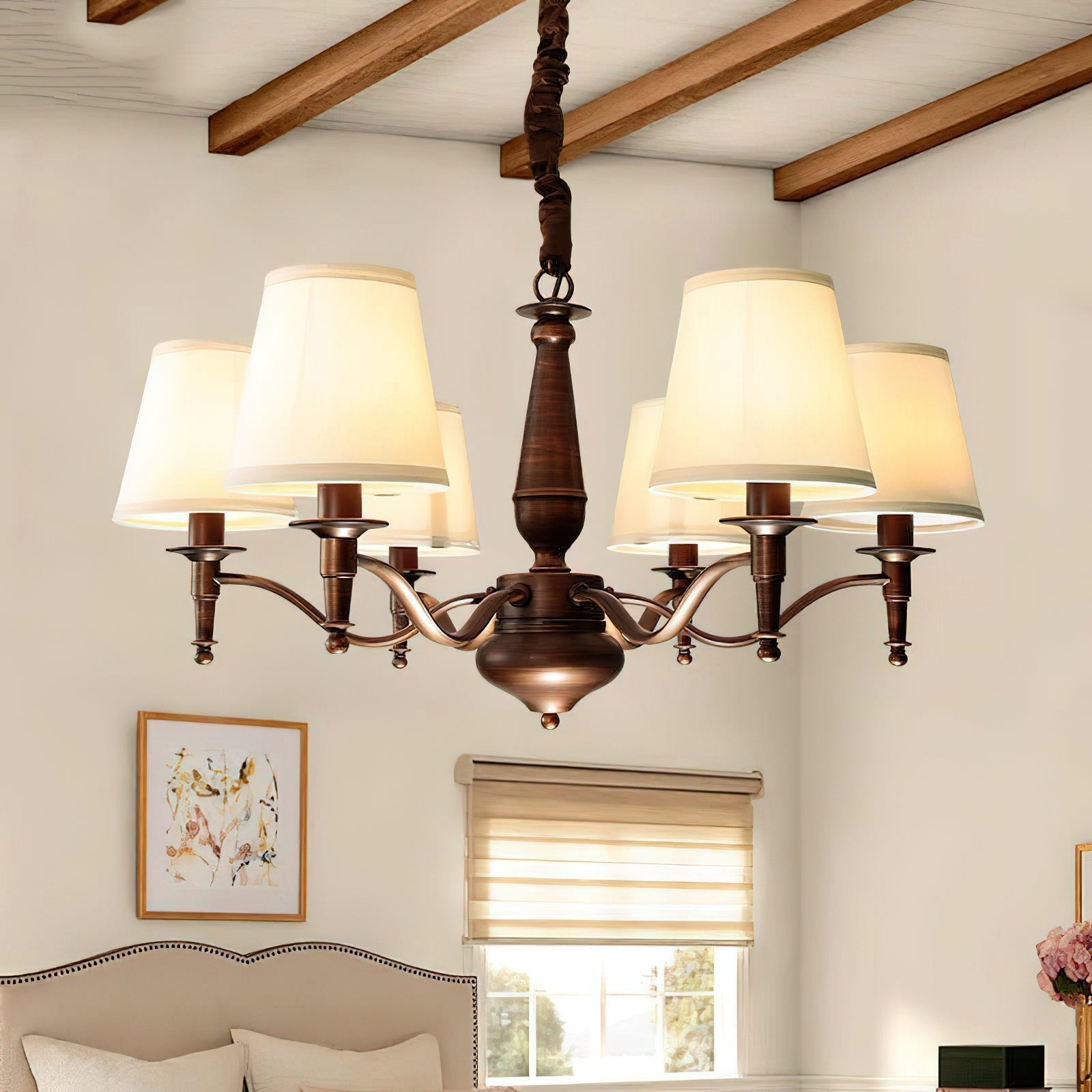 Zosolia Vintage Kronleuchter aus Messing mit Stoffbezug-Letslighting