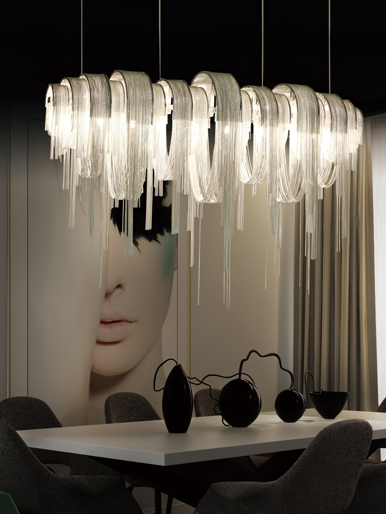 Lustra Kronleuchter Geschichtete Kette Nickel Luxus-Letslighting