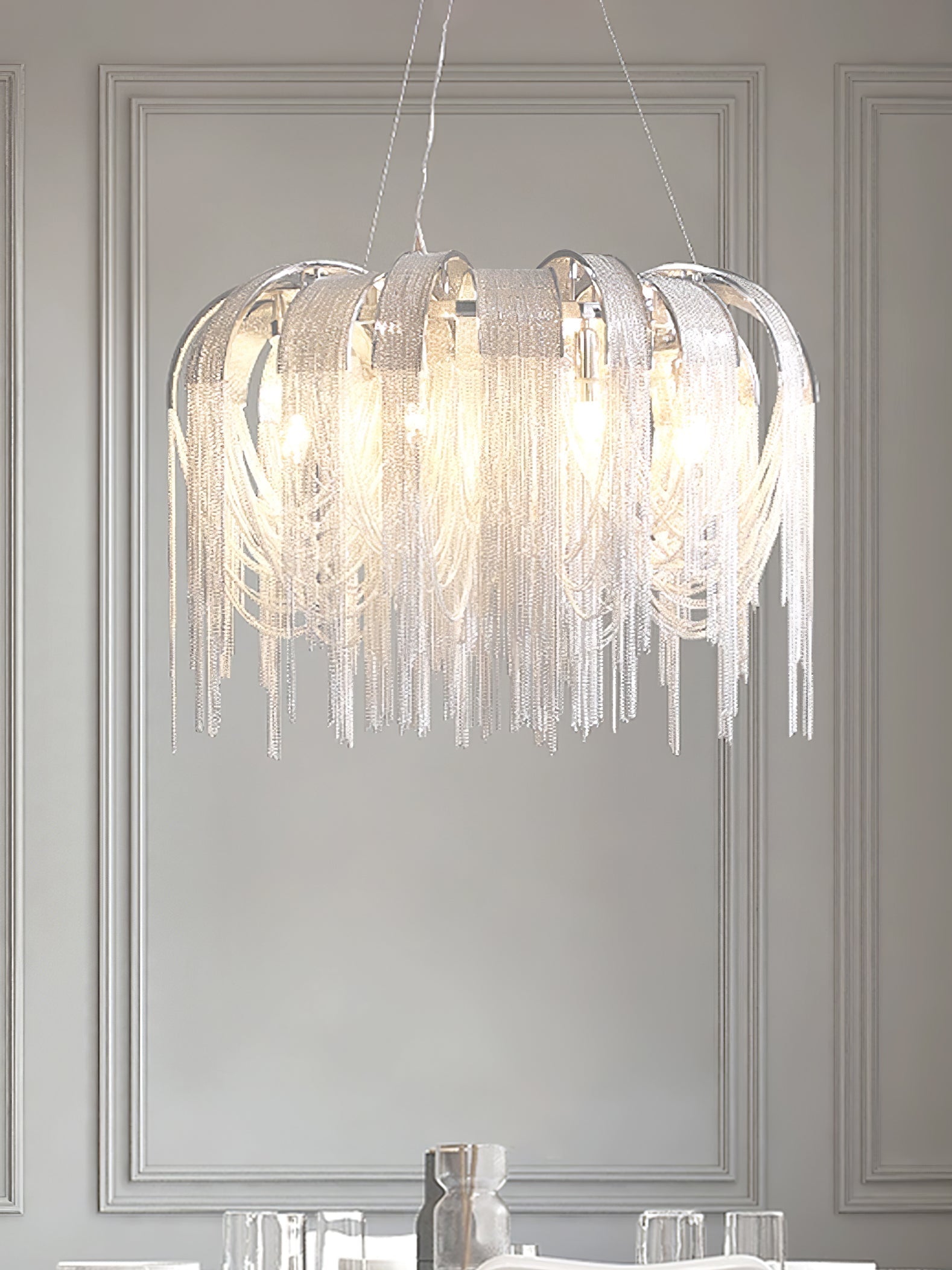 Lustra Kronleuchter Geschichtete Kette Nickel Luxus-Letslighting