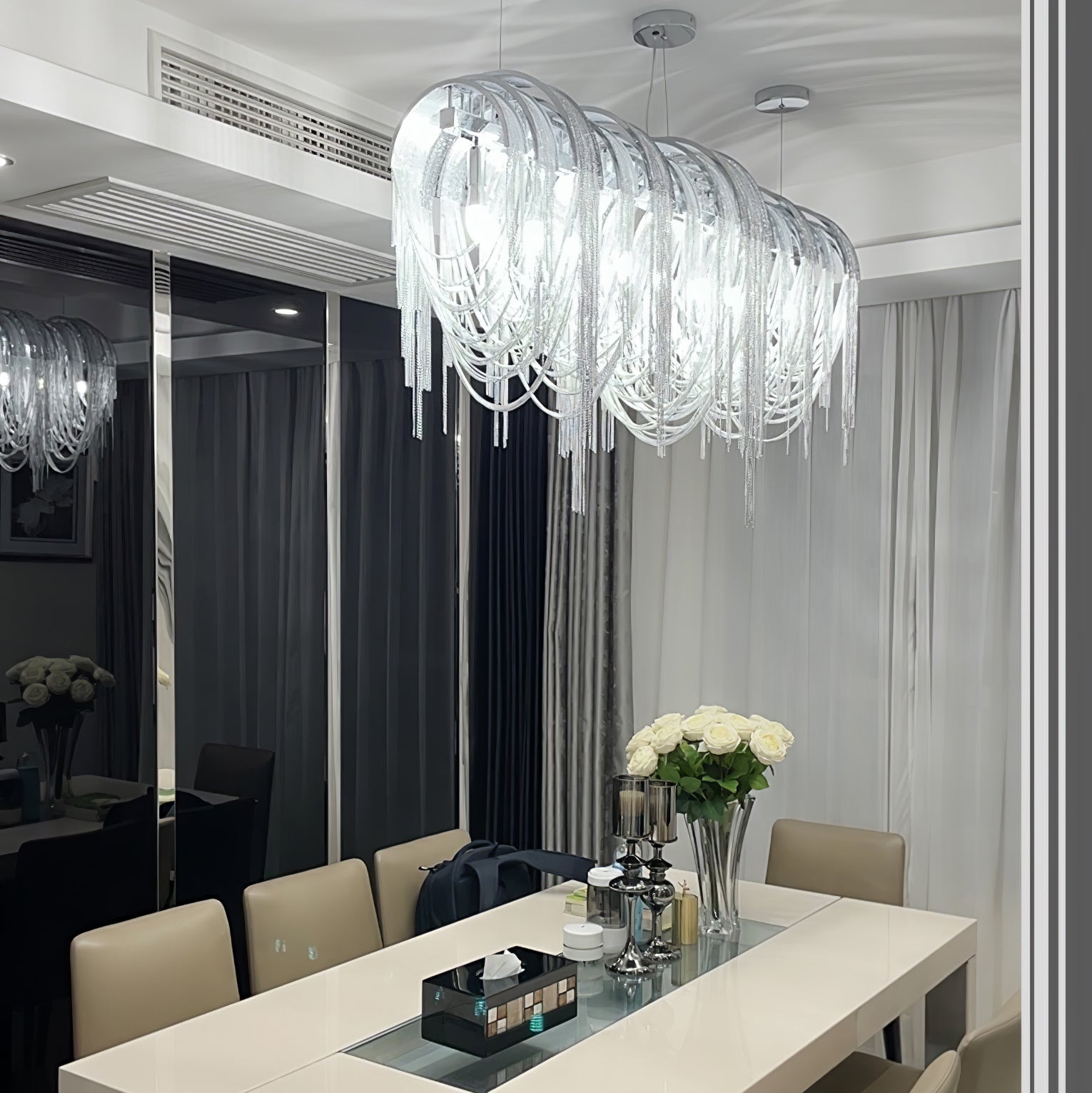 Lustra Kronleuchter Geschichtete Kette Nickel Luxus-Letslighting