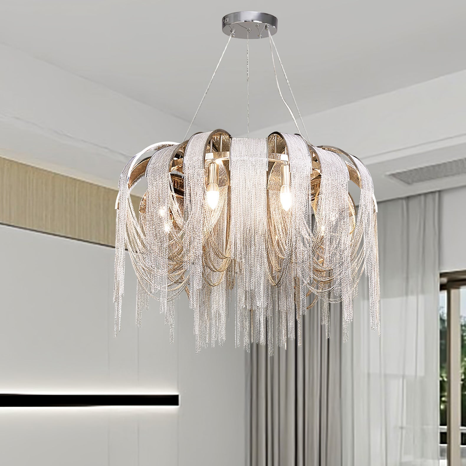 Lustra Kronleuchter Geschichtete Kette Nickel Luxus-Letslighting