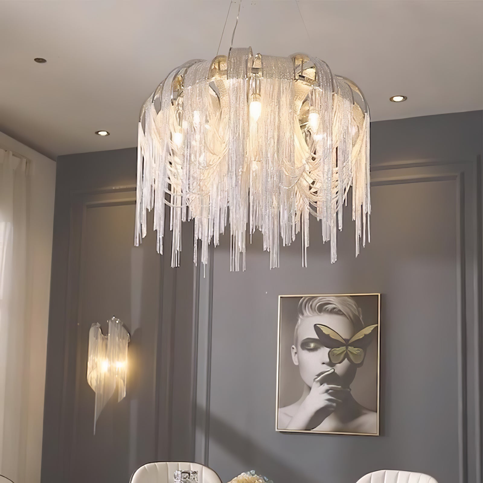 Lustra Kronleuchter Geschichtete Kette Nickel Luxus-Letslighting