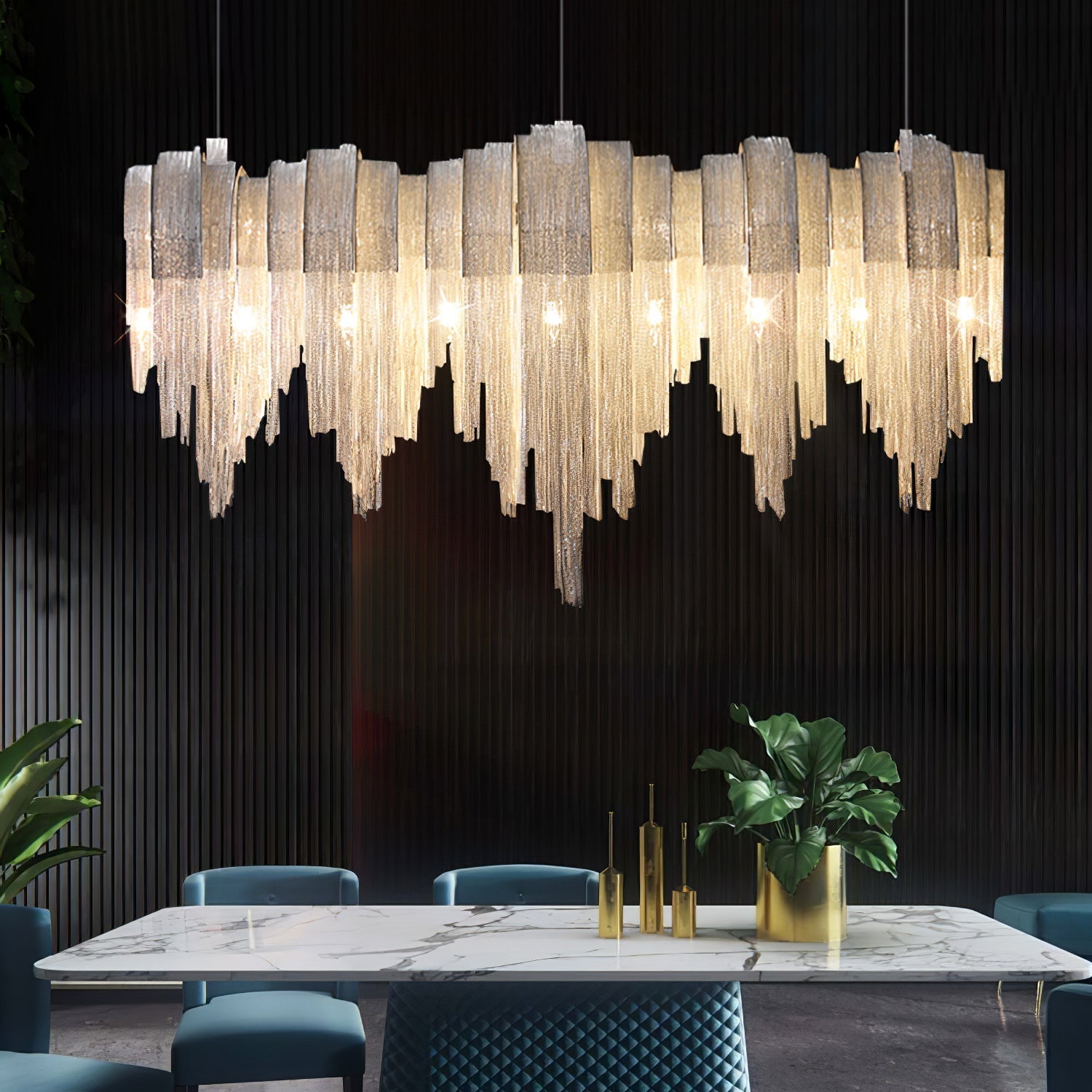 Lustra Kronleuchter Geschichtete Kette Nickel Luxus-Letslighting