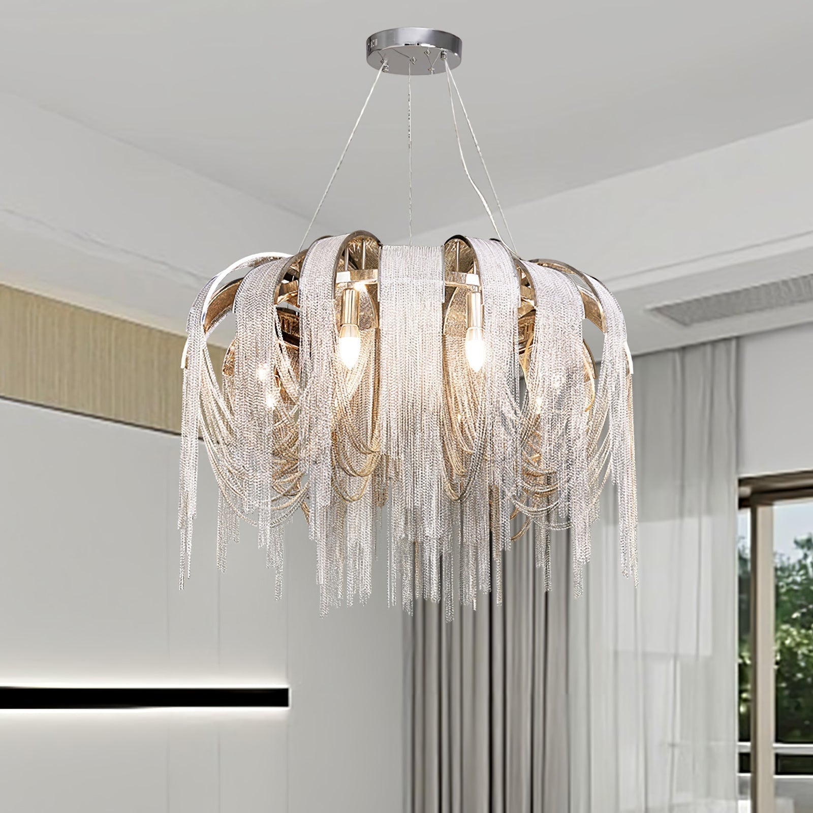 Lustra Kronleuchter Geschichtete Kette Nickel Luxus-Letslighting