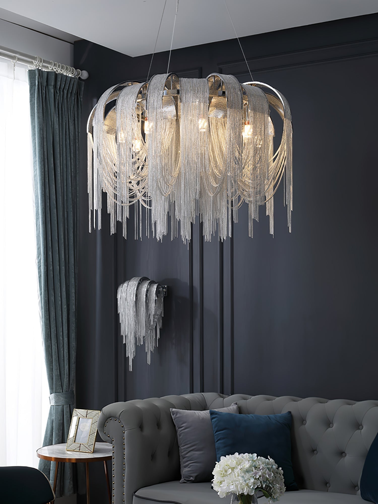Lustra Kronleuchter Geschichtete Kette Nickel Luxus-Letslighting