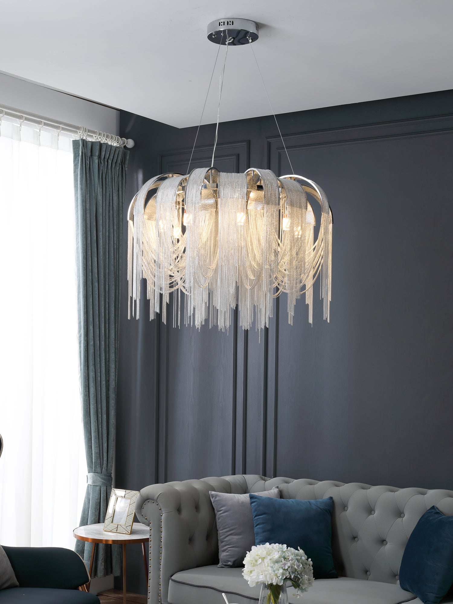 Lustra Kronleuchter Geschichtete Kette Nickel Luxus-Letslighting