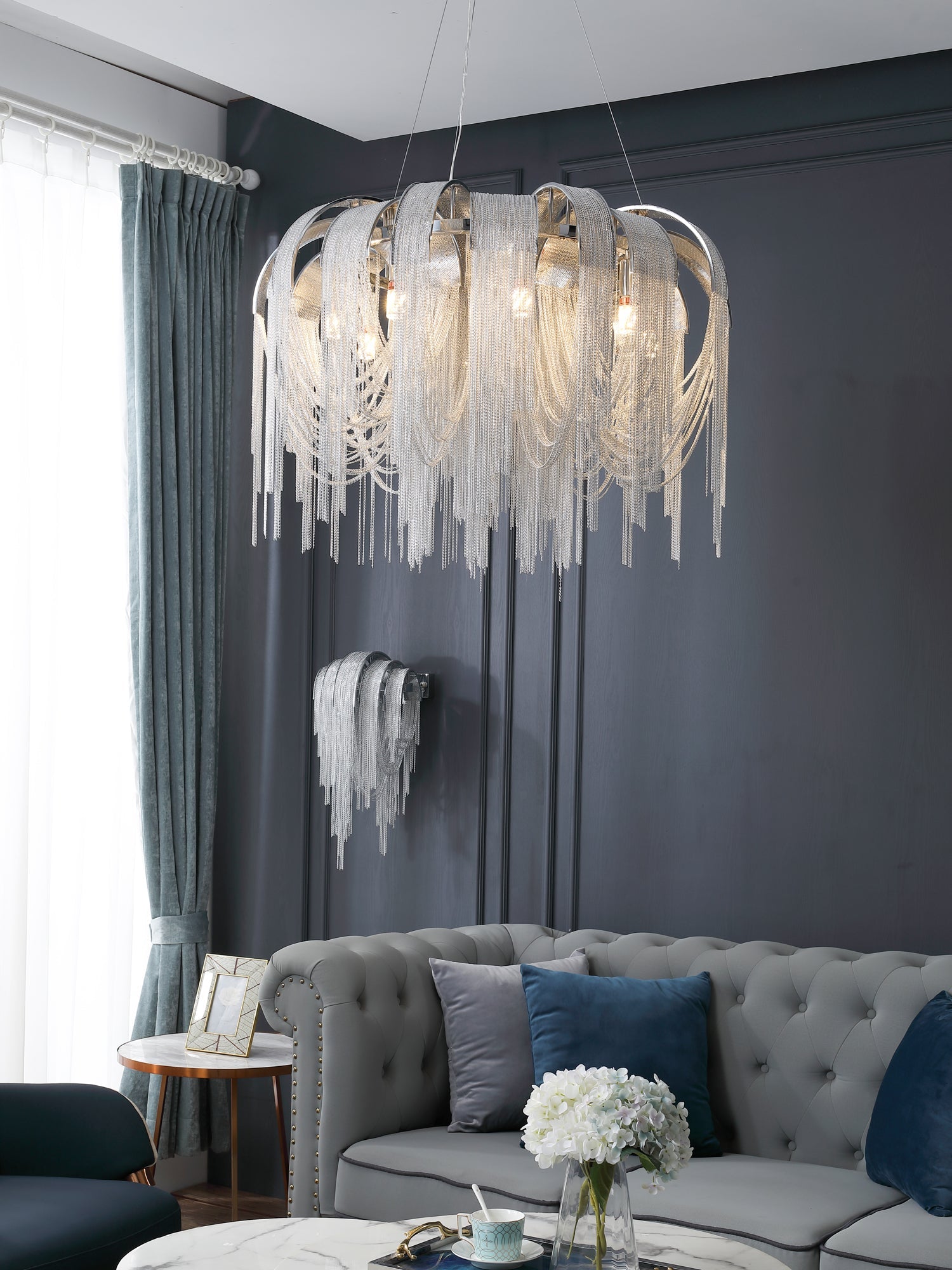 Lustra Kronleuchter Geschichtete Kette Nickel Luxus-Letslighting