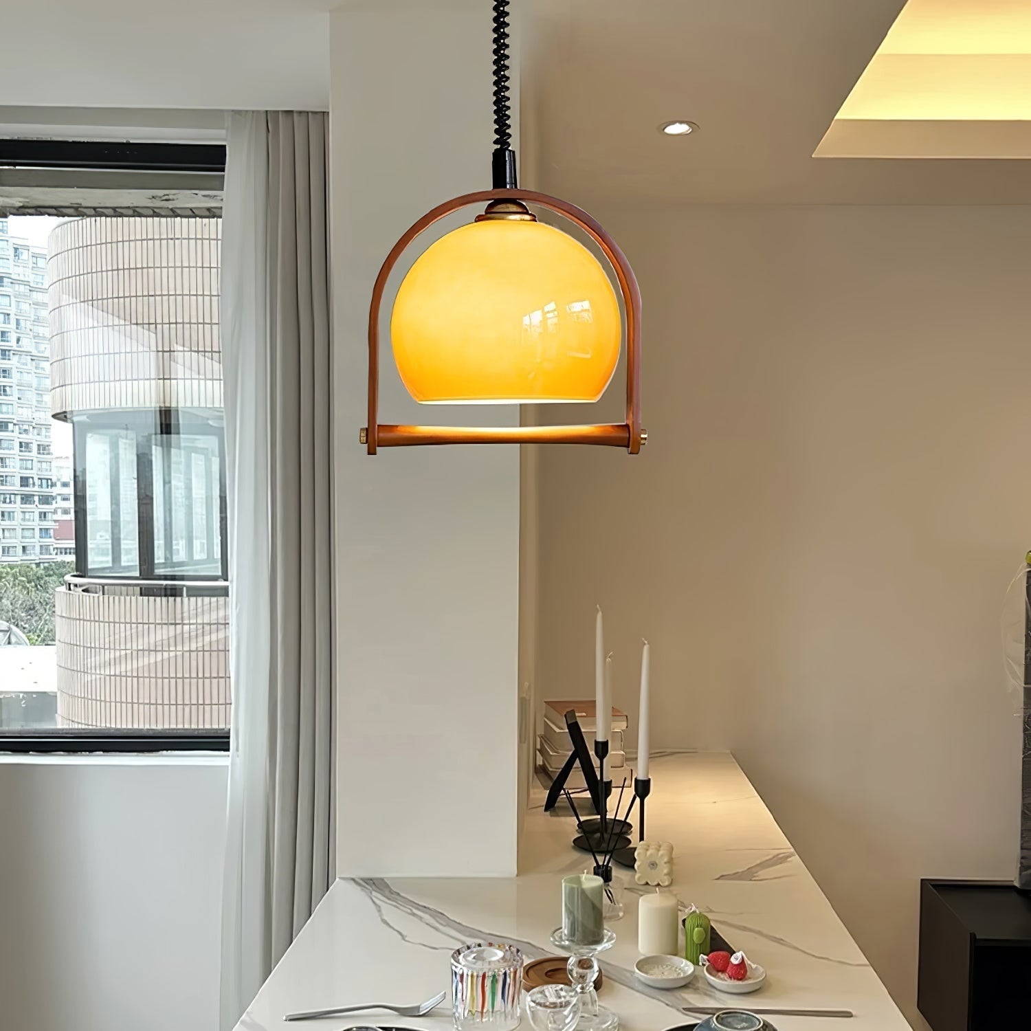 Cesilarae Premium Nordic Art Glas Holz Pendelleuchte-Letslighting