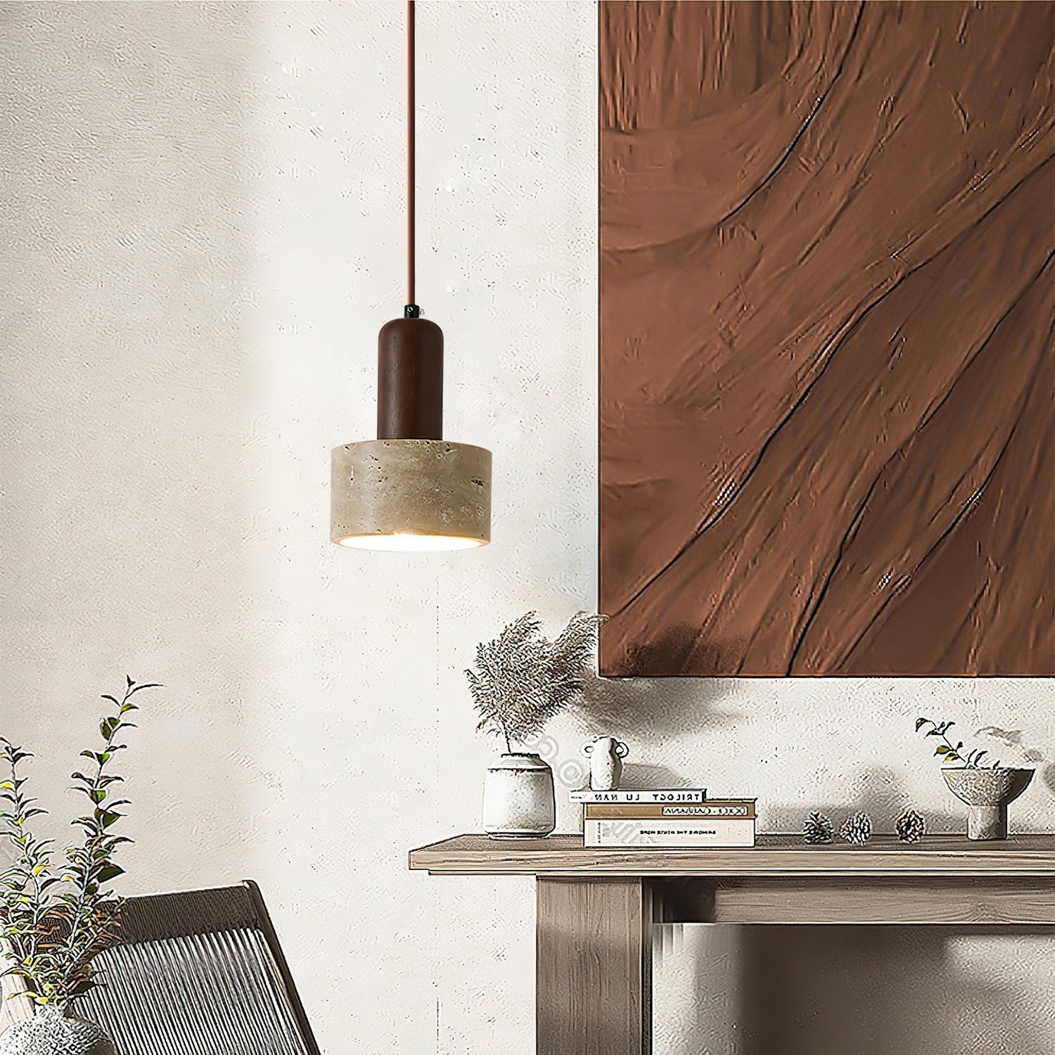 Ilshaa Dual-Material Travertine Pendant Light - Letslighting
