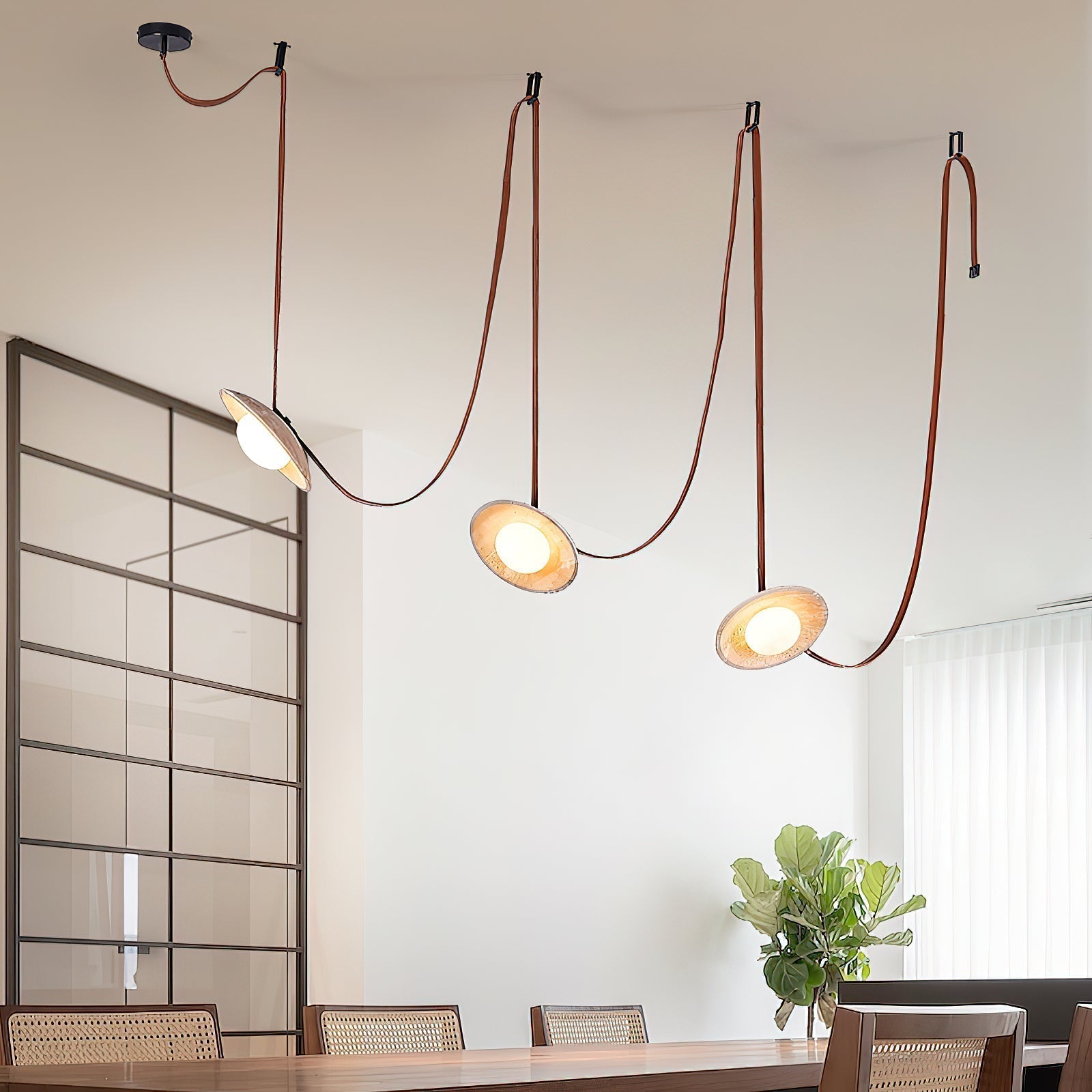 Olnoran Modern Minimalist Rail Leather Travertine Pendant Lamp - Letslighting
