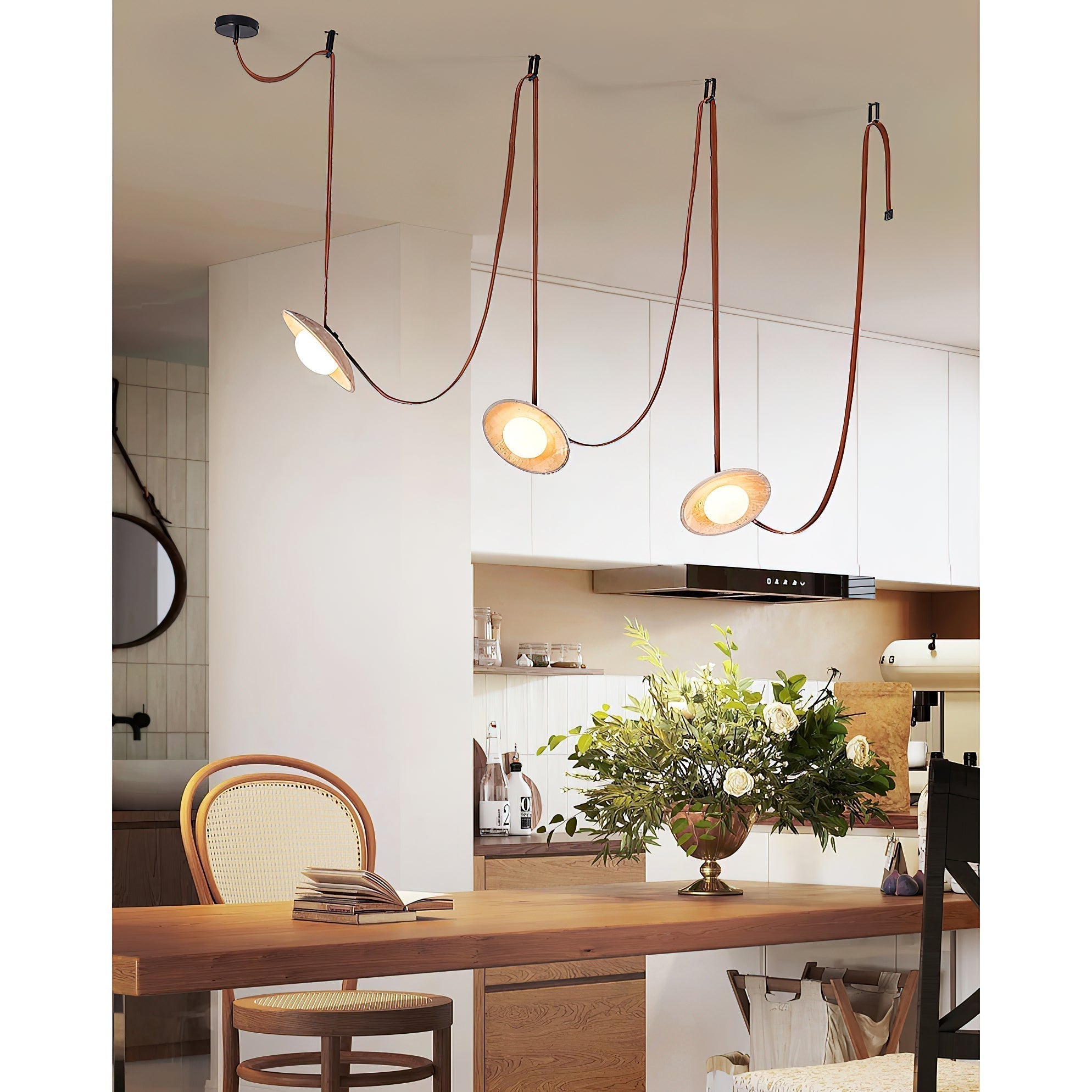Olnoran Modern Minimalist Rail Leather Travertine Pendant Lamp - Letslighting