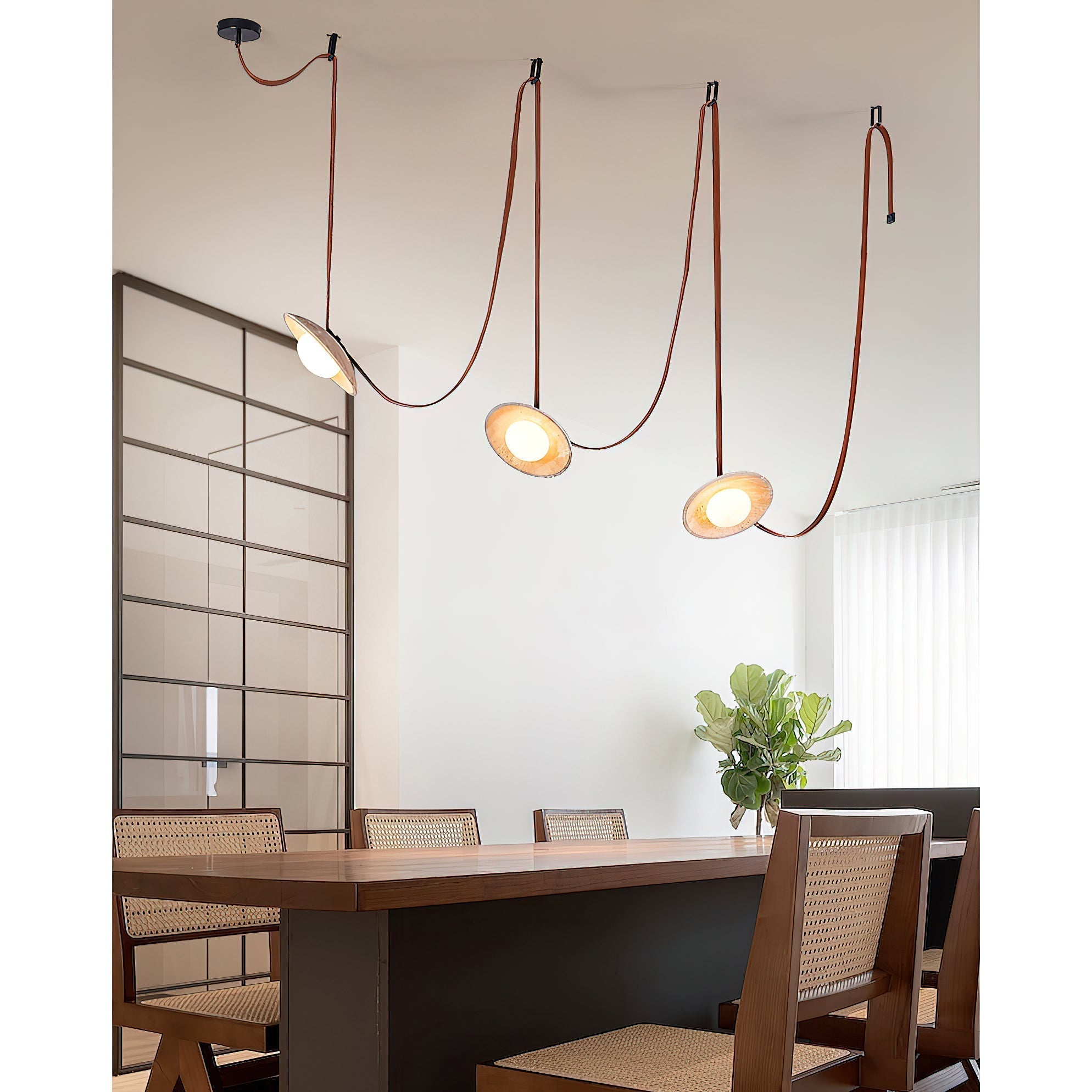 Olnoran Modern Minimalist Rail Leather Travertine Pendant Lamp - Letslighting