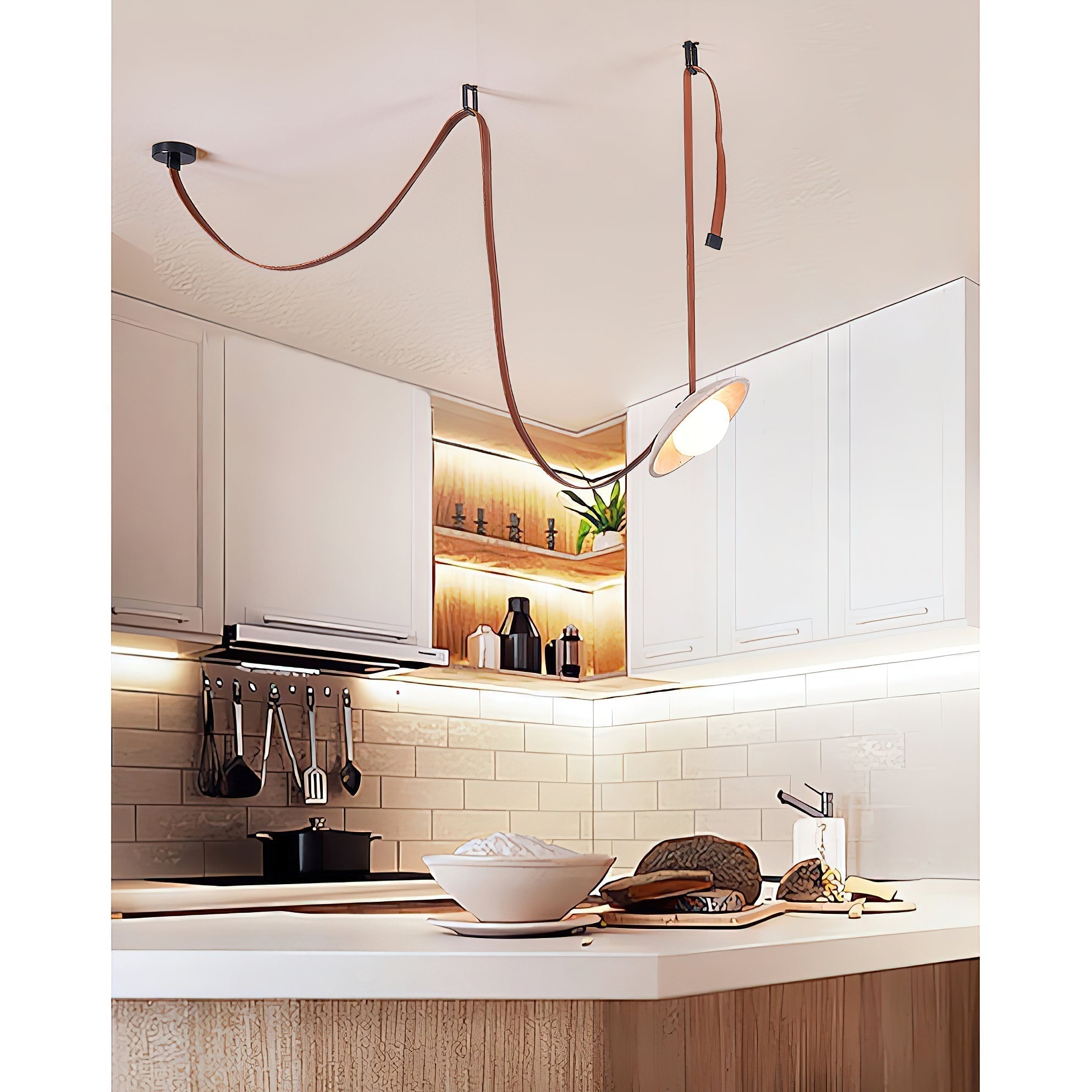 Olnoran Modern Minimalist Rail Leather Travertine Pendant Lamp - Letslighting