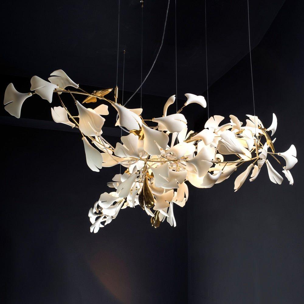 Olivia Keramik-Ginkgo-Blatt-Kronleuchter mit organischen Kurven-Letslighting