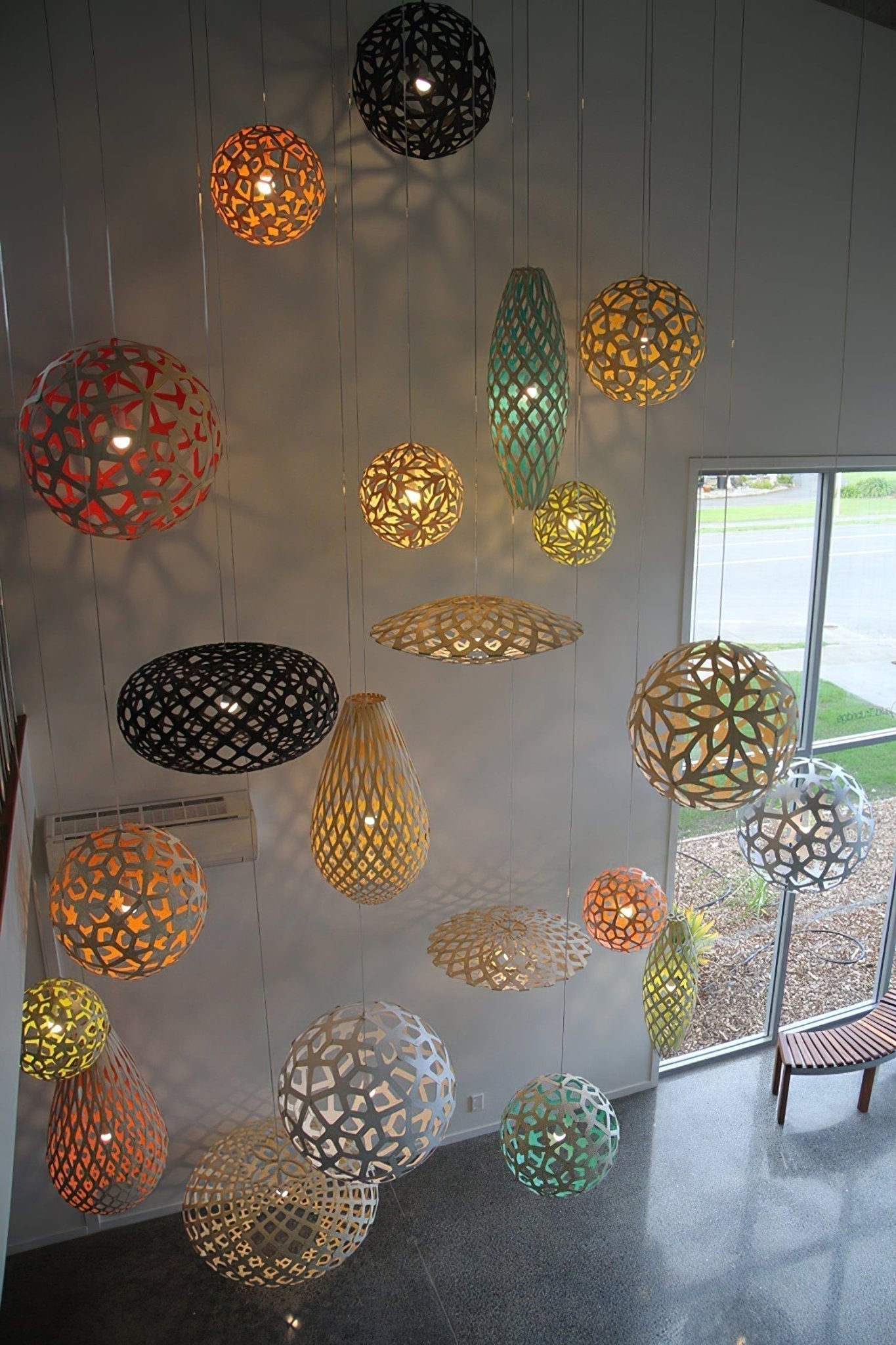 Lustra Pendelleuchte Geometrisch Holz Gewebt-Letslighting