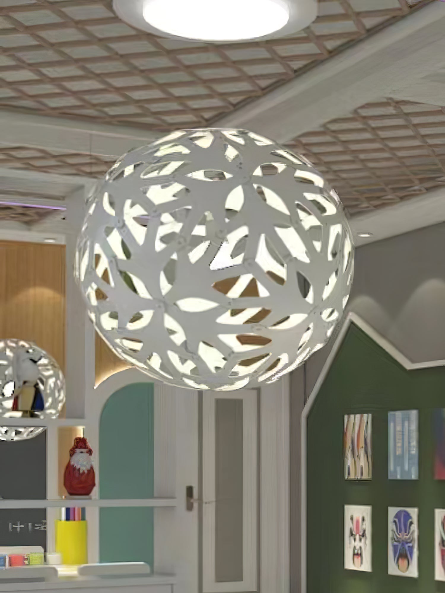 Lustra Pendelleuchte Geometrisch Holz Gewebt-Letslighting