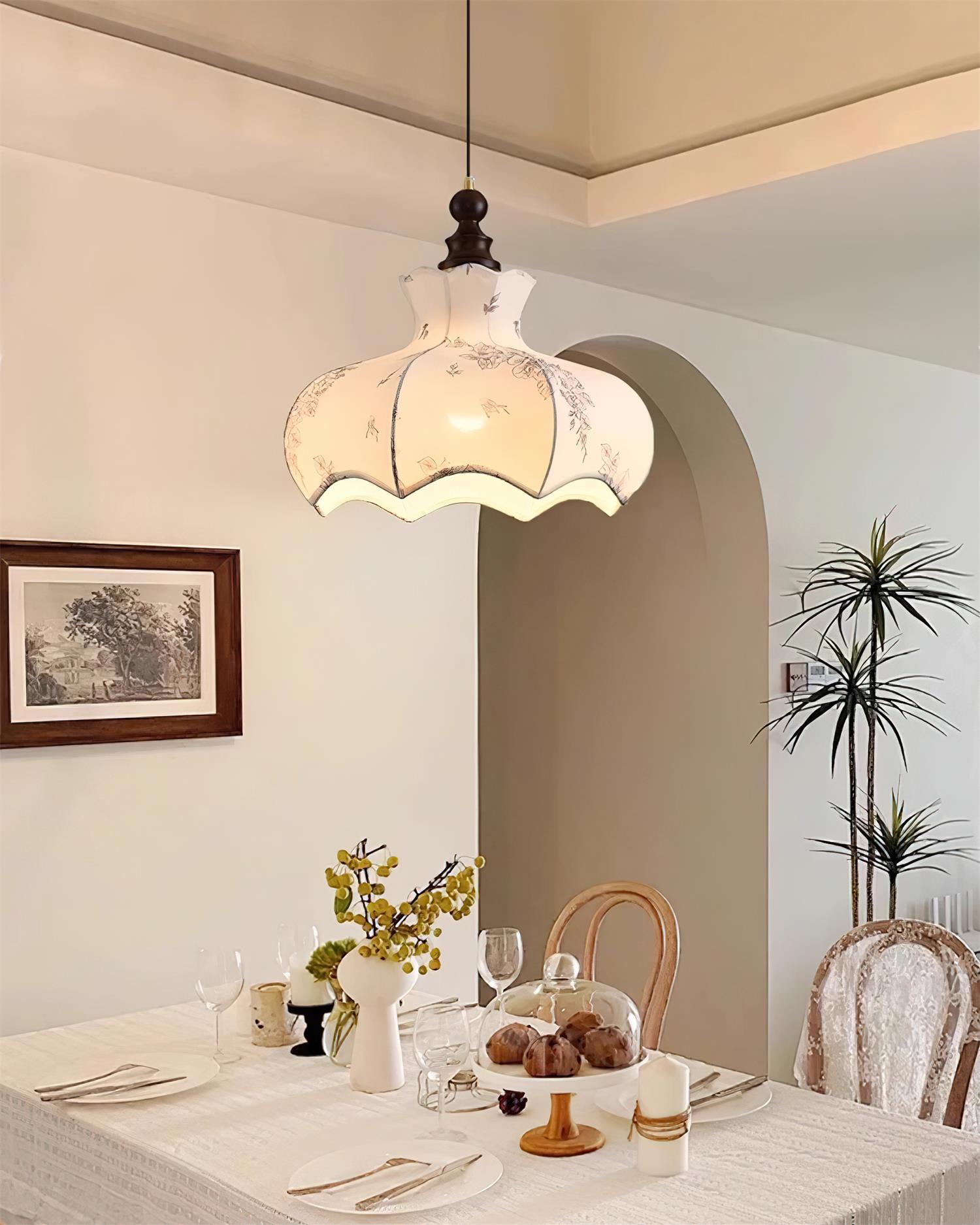 Skye Vintage Pendelleuchte aus Holz und Stoff-Letslighting