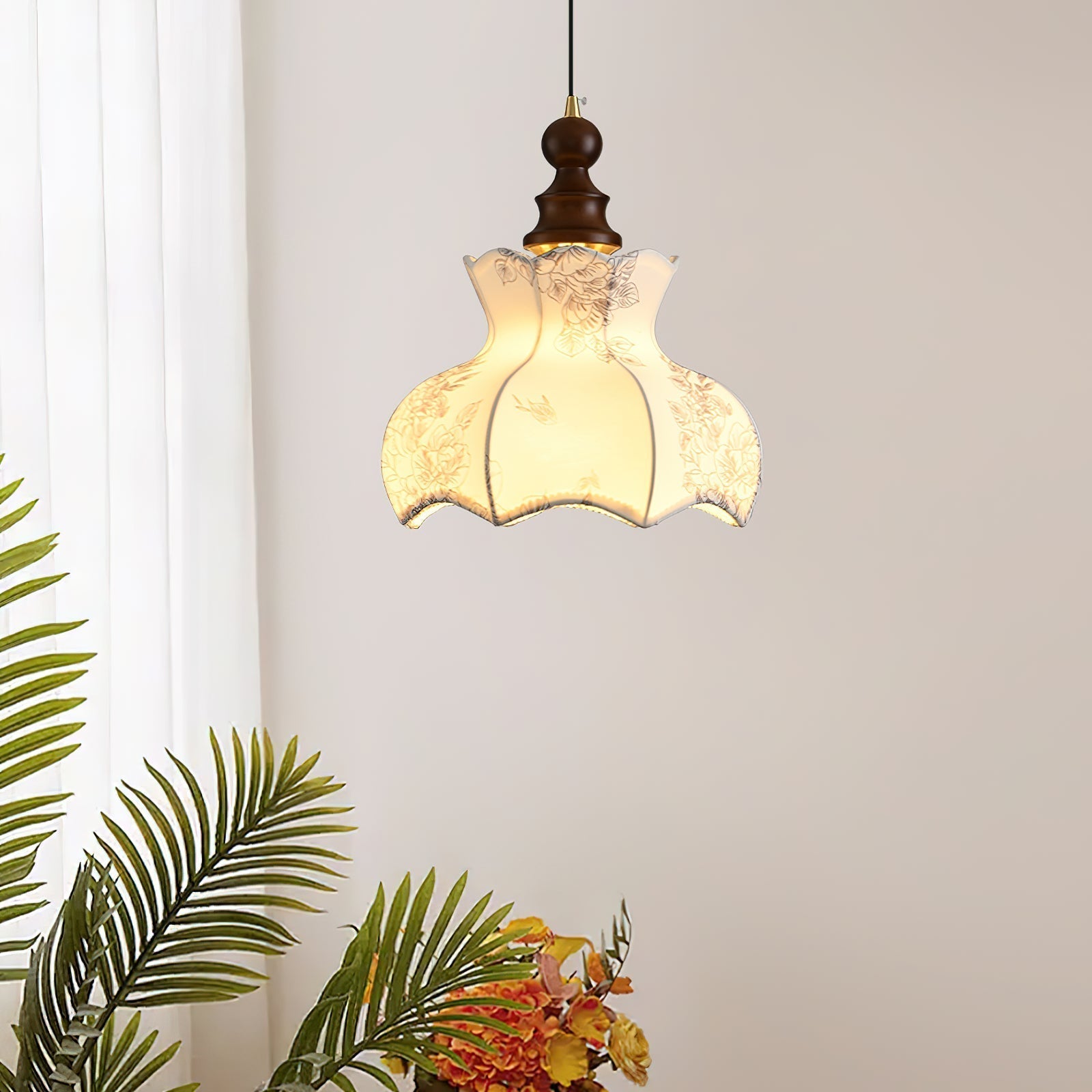 Skye Vintage Pendelleuchte aus Holz und Stoff-Letslighting