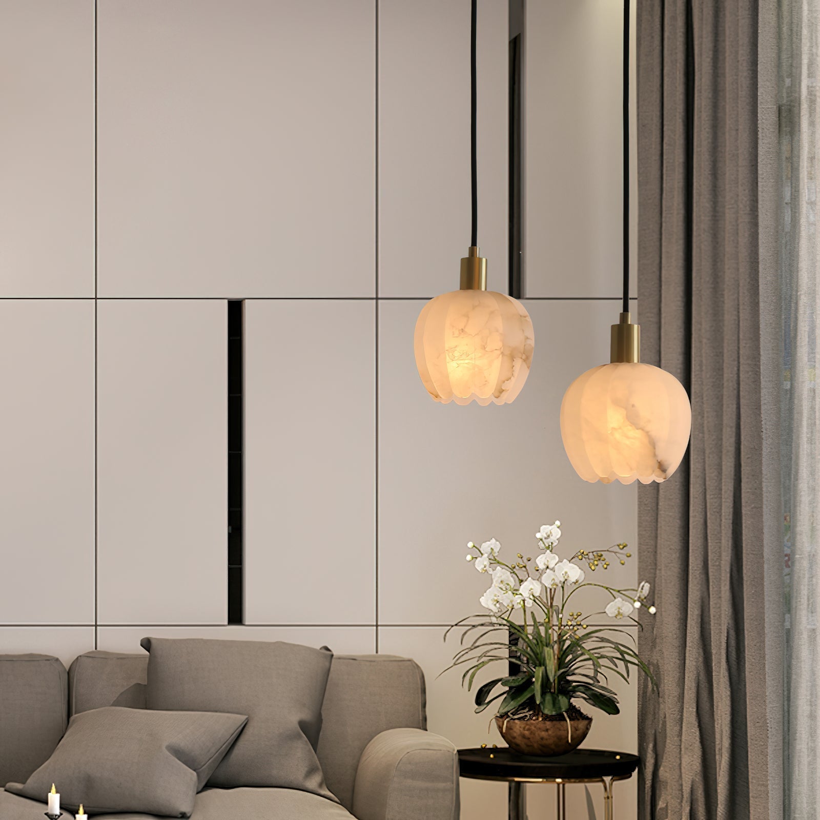 Olraeos Modern Minimalist Brass Alabaster Pendant Light - Letslighting