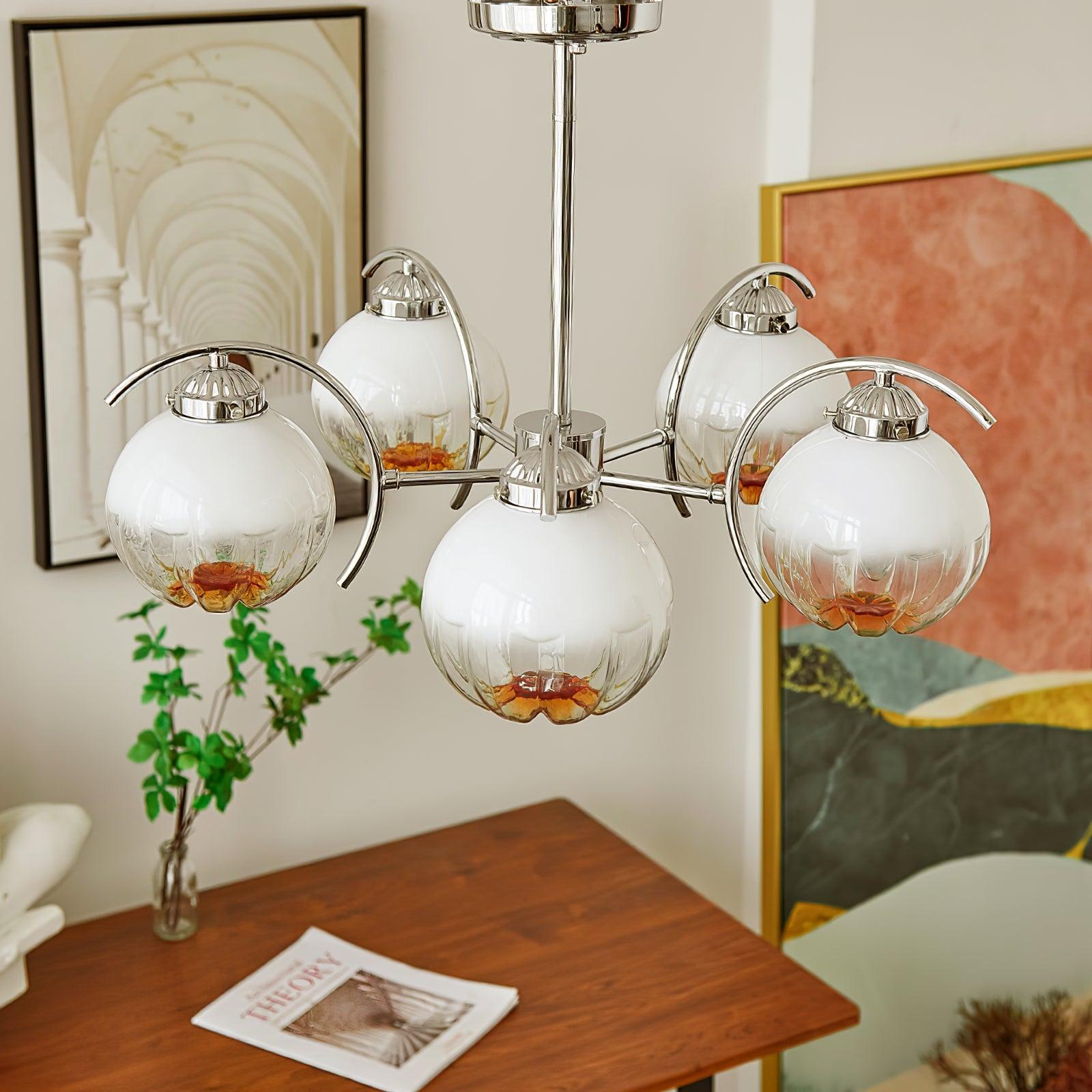 Kronleuchter Chrome Gekrümmt Arme mit Matt Globus Schirme-Letslighting
