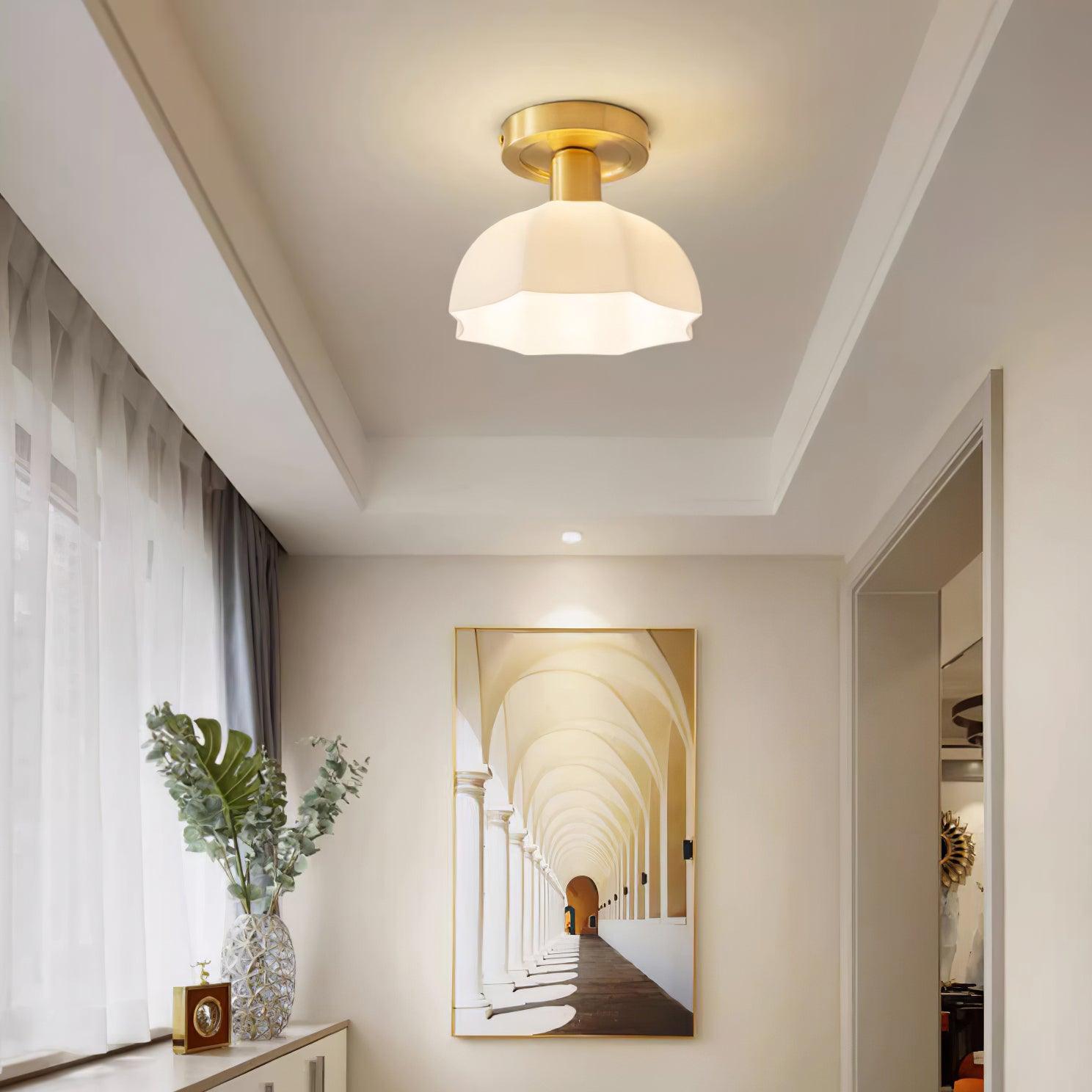 Avelin Brass Base and Opal Glass Flush Mount Ceiling Light - Letslighting