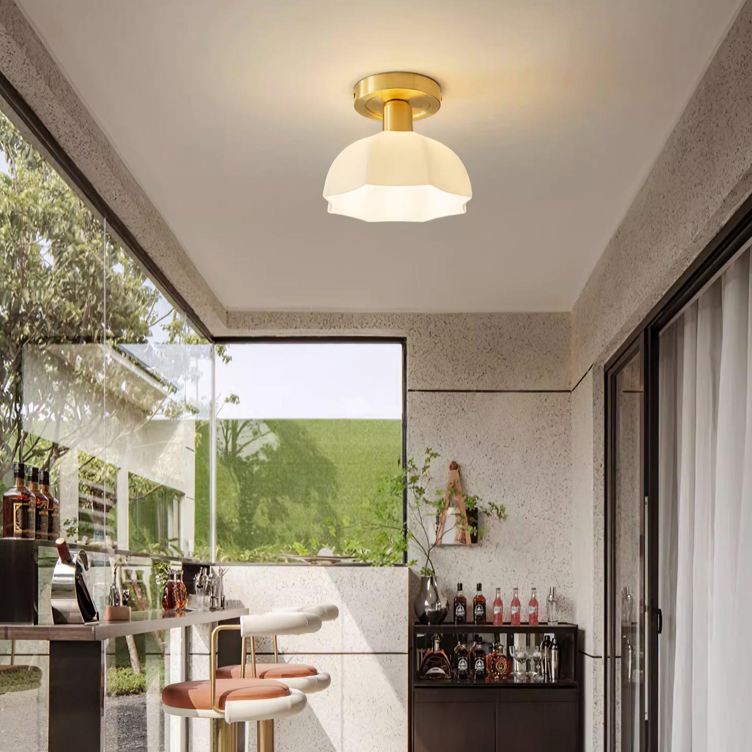 Avelin Brass Base and Opal Glass Flush Mount Ceiling Light - Letslighting