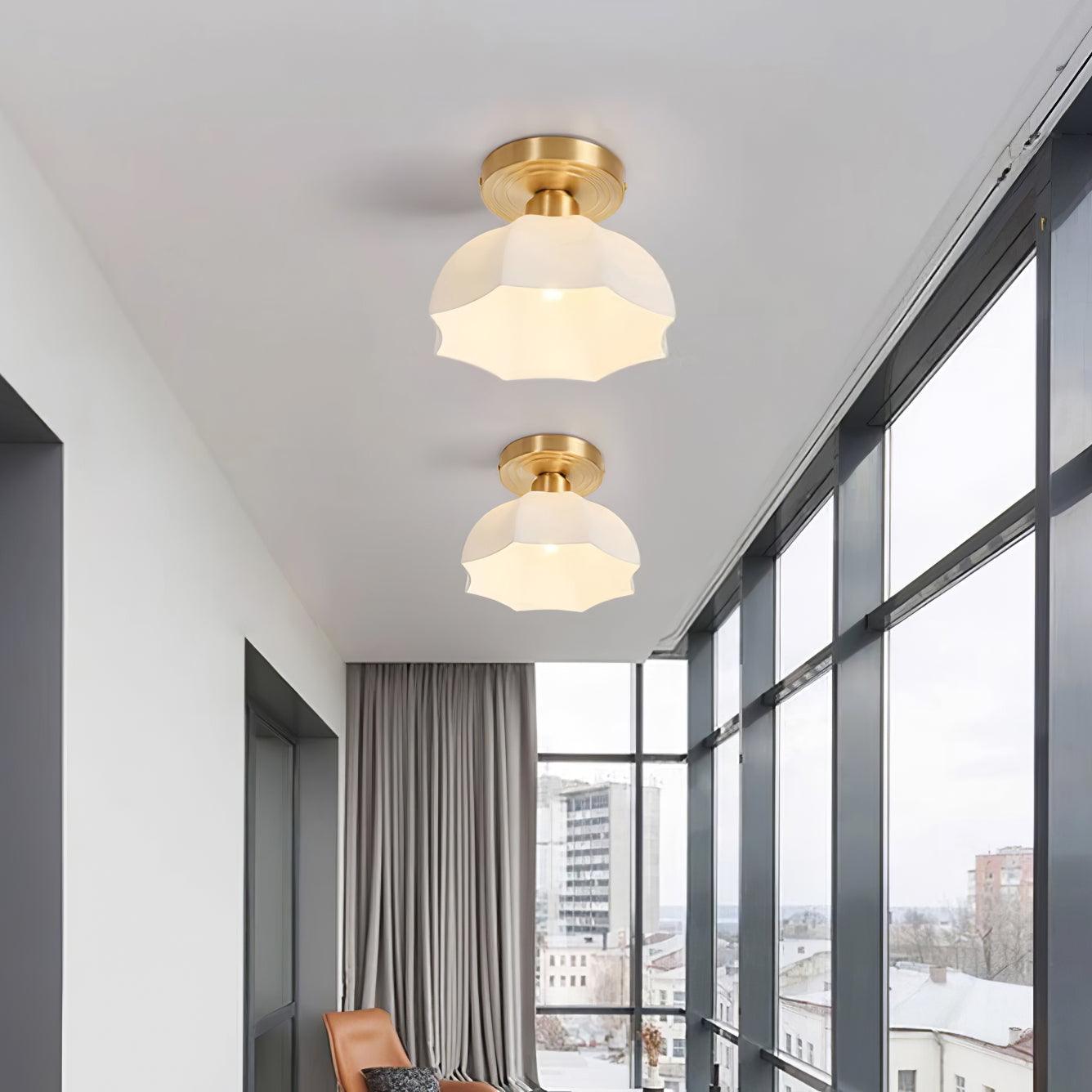 Avelin Brass Base and Opal Glass Flush Mount Ceiling Light - Letslighting