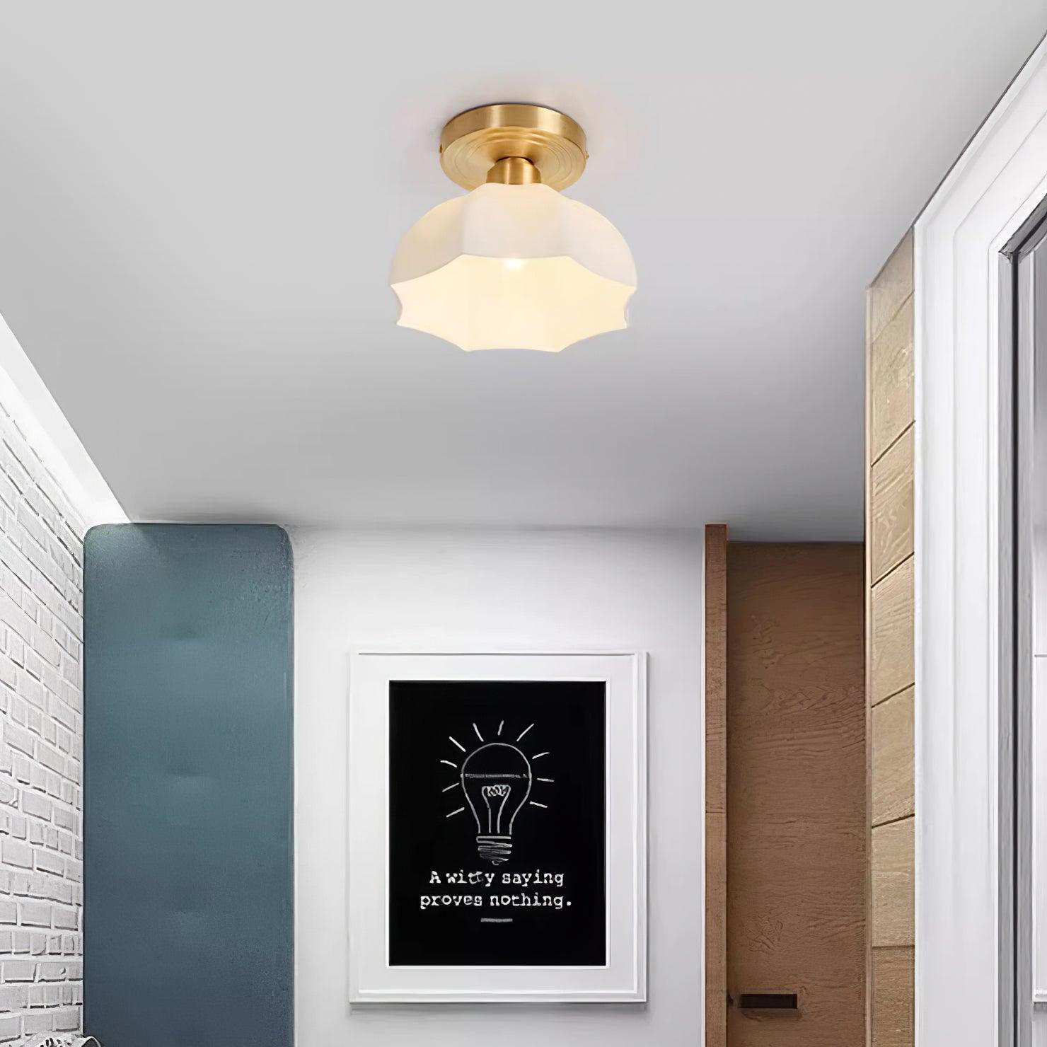 Avelin Brass Base and Opal Glass Flush Mount Ceiling Light - Letslighting