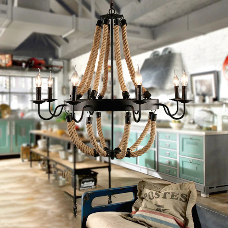 Epoch Industrial LED Pendelleuchte Metall/Seil Schwarz Wohnzimmer/Bar