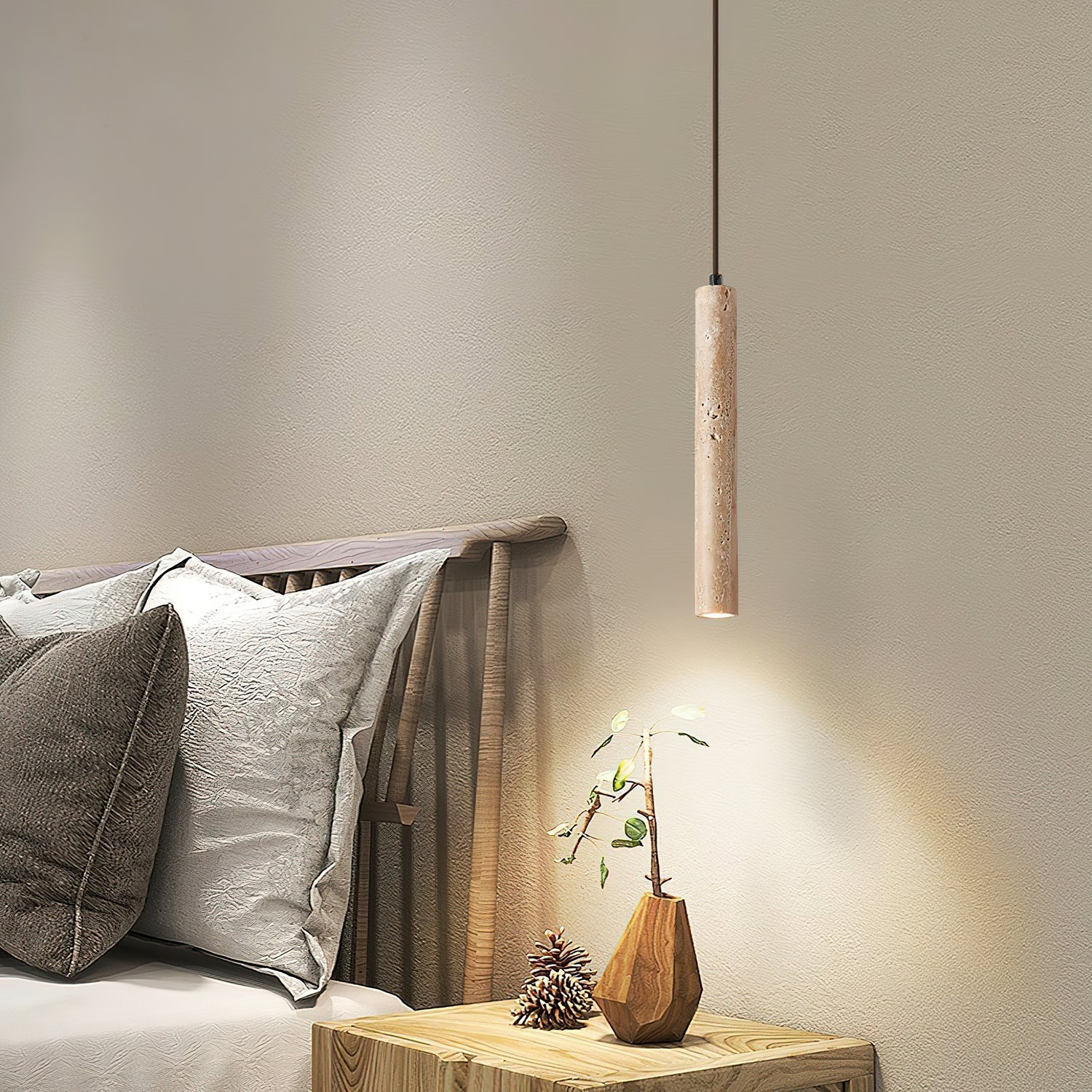 Olvynarae Cylindrical Travertine Pendant Light - Neutralighting