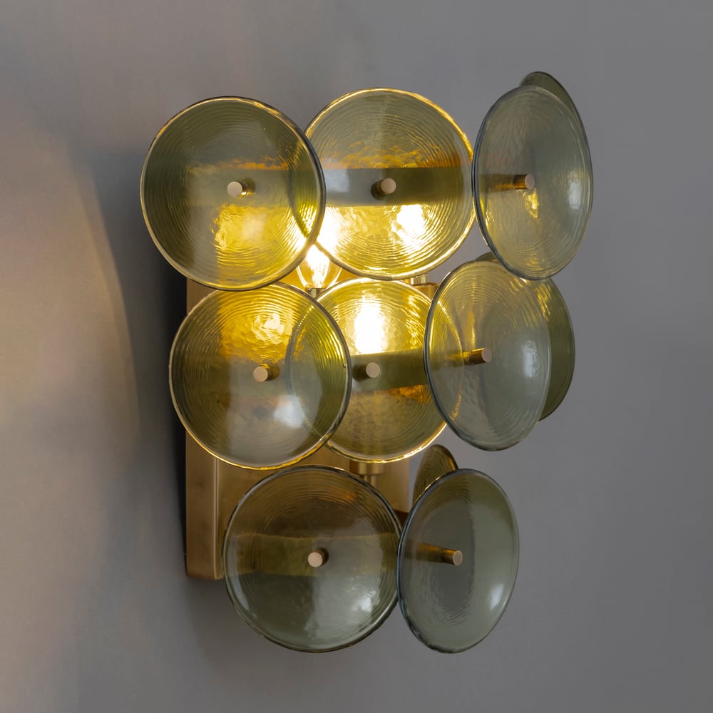 Aurora Wall Sconce Pressed Glass Disc Vintage Amber - Neutralighting