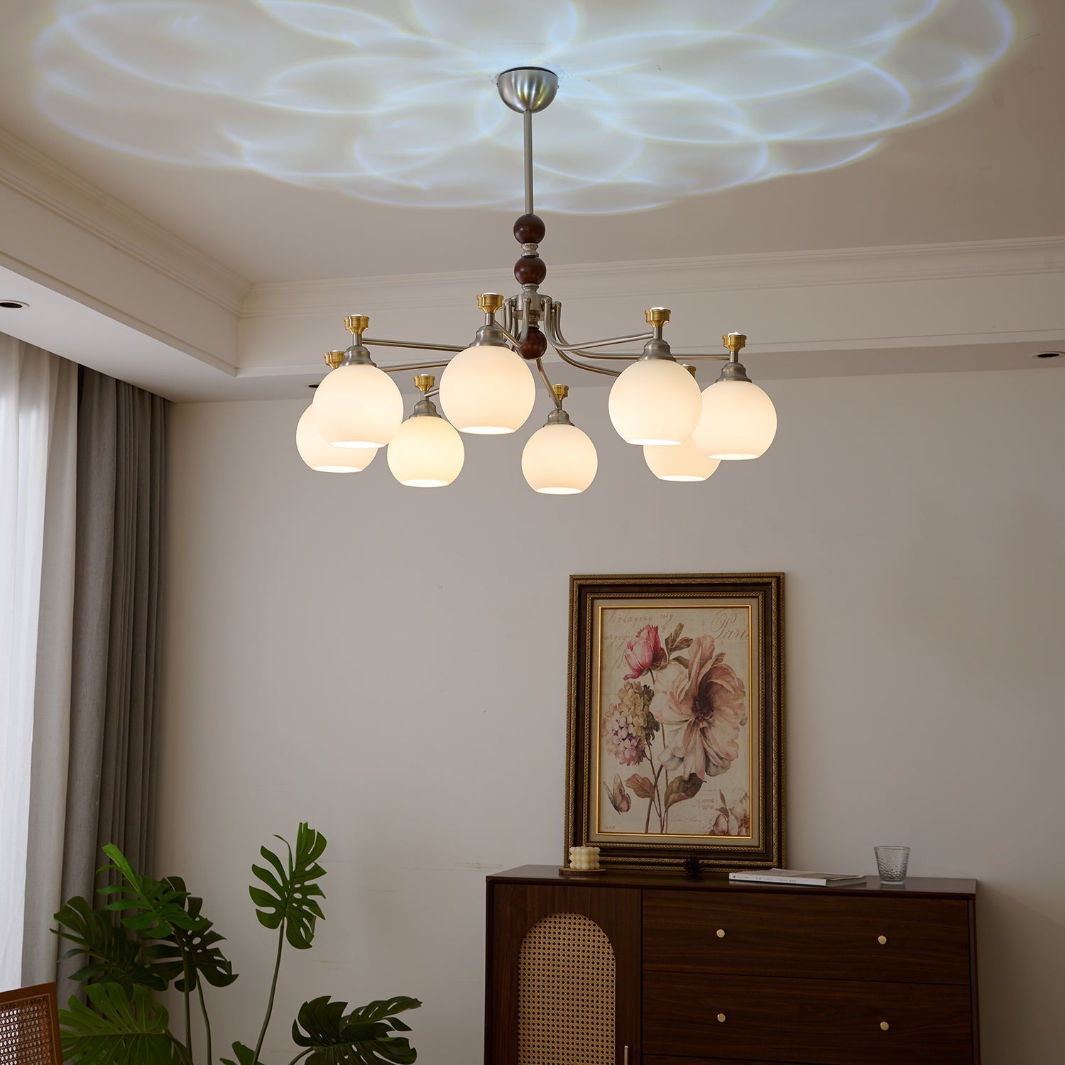 Eursoria Traditioneller Kunst-Orb Kronleuchter aus Holz und Glas-Letslighting