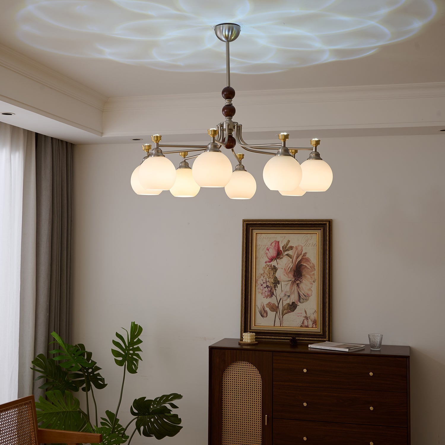 Eursoria Traditioneller Kunst-Orb Kronleuchter aus Holz und Glas-Letslighting
