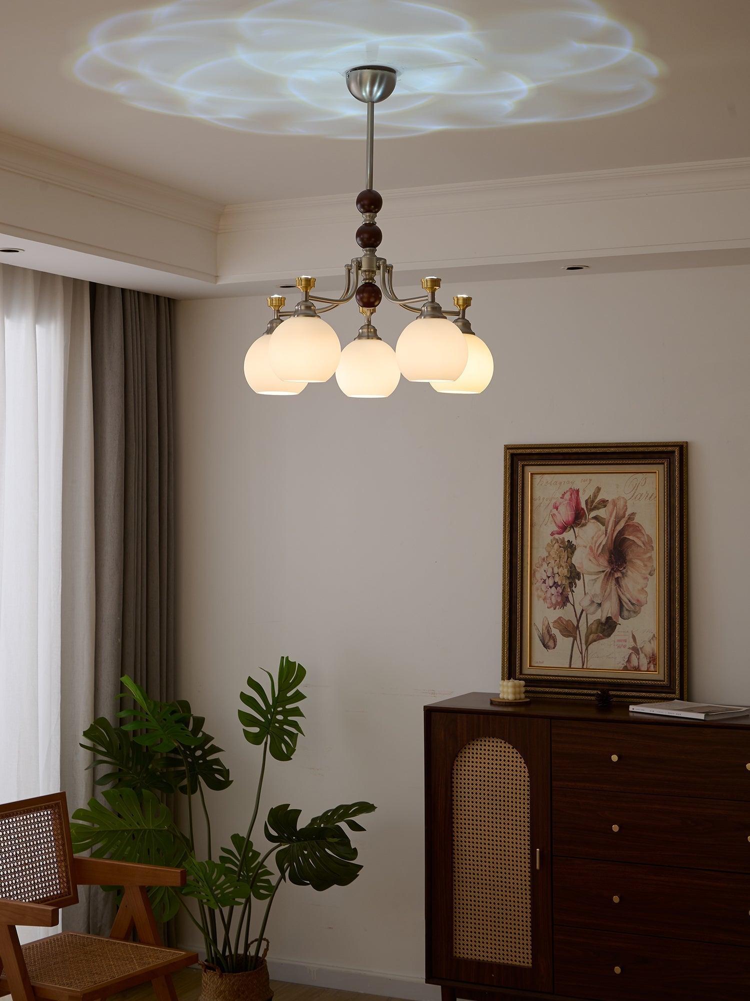 Eursoria Traditioneller Kunst-Orb Kronleuchter aus Holz und Glas-Letslighting