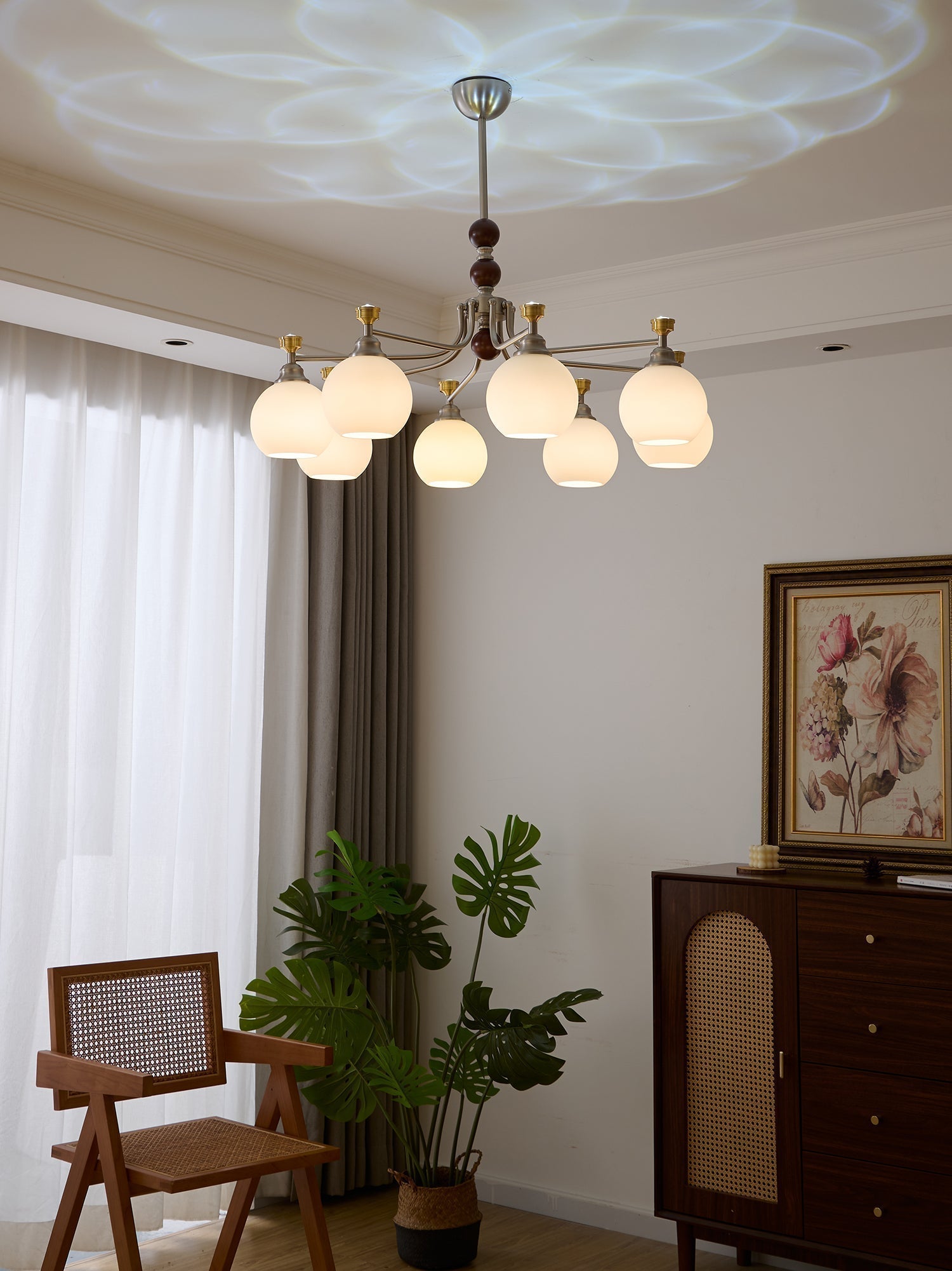 Eursoria Traditioneller Kunst-Orb Kronleuchter aus Holz und Glas-Letslighting