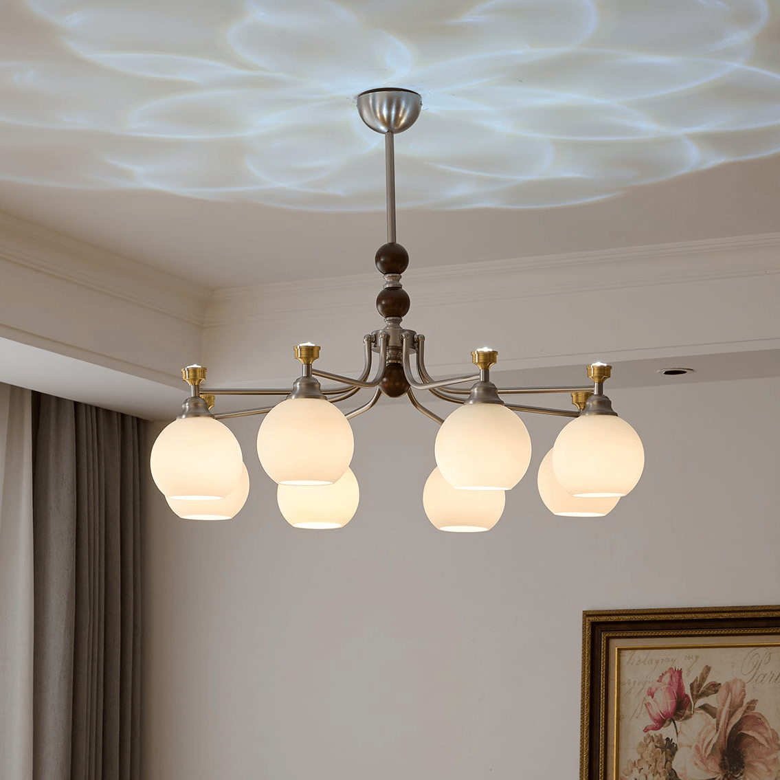 Eursoria Traditioneller Kunst-Orb Kronleuchter aus Holz und Glas-Letslighting