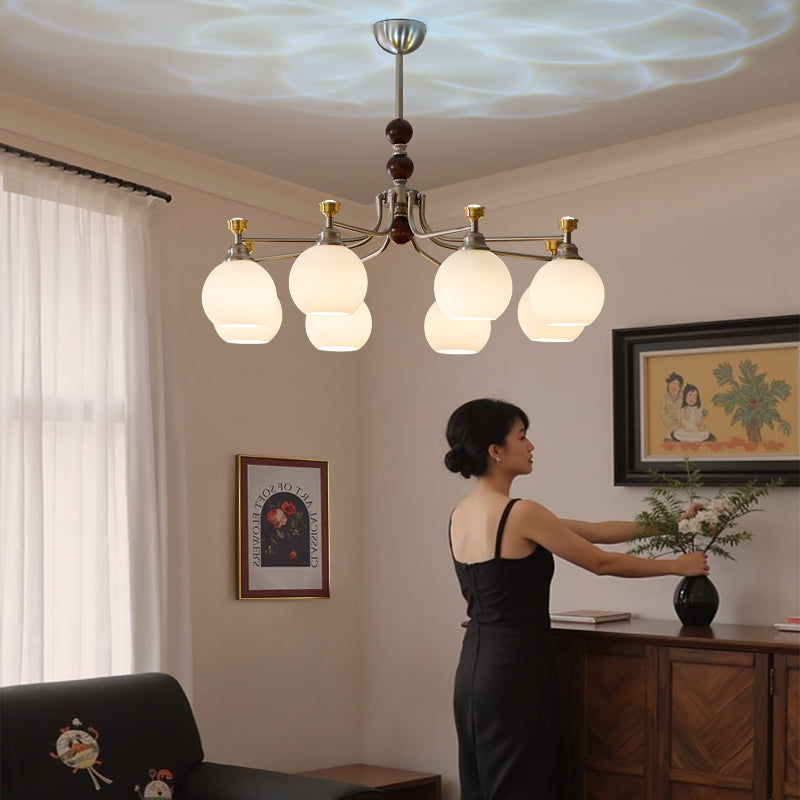 Eursoria Traditioneller Kunst-Orb Kronleuchter aus Holz und Glas-Letslighting