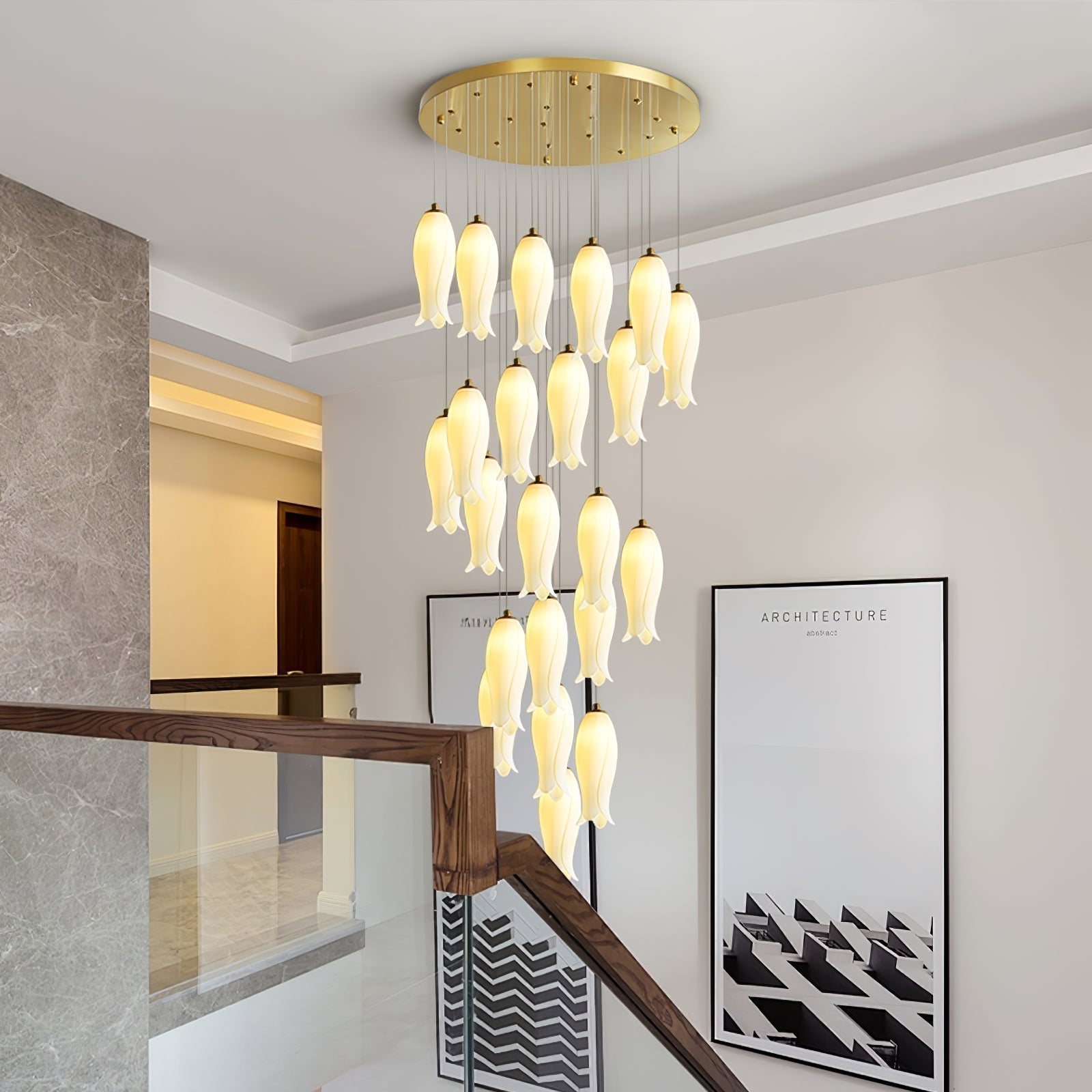 Sylirion Alabaster Brass Chandelier - Blowlighting